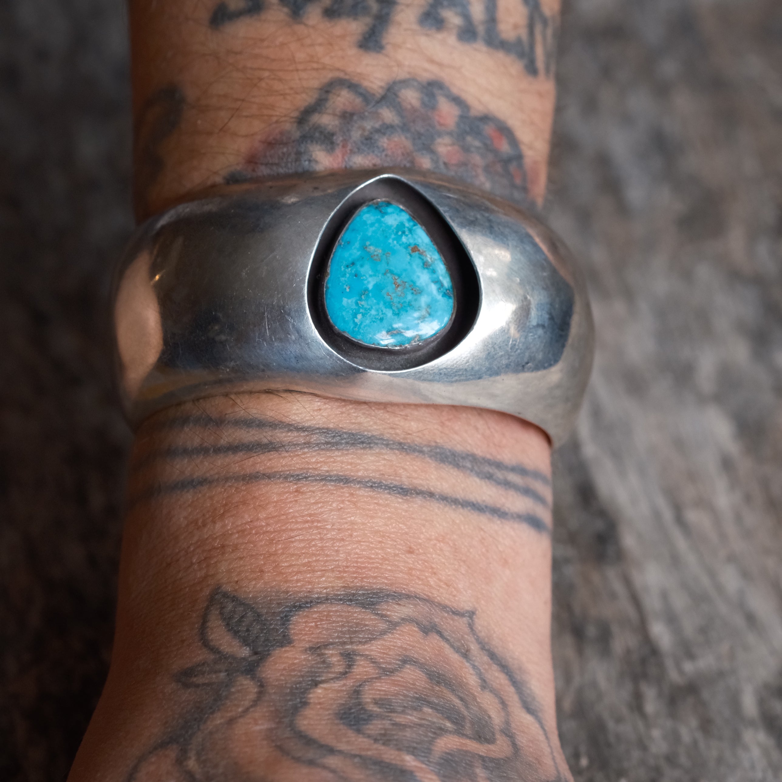Vintage Sterling Turquoise Shadowbox Cuff Bracelet