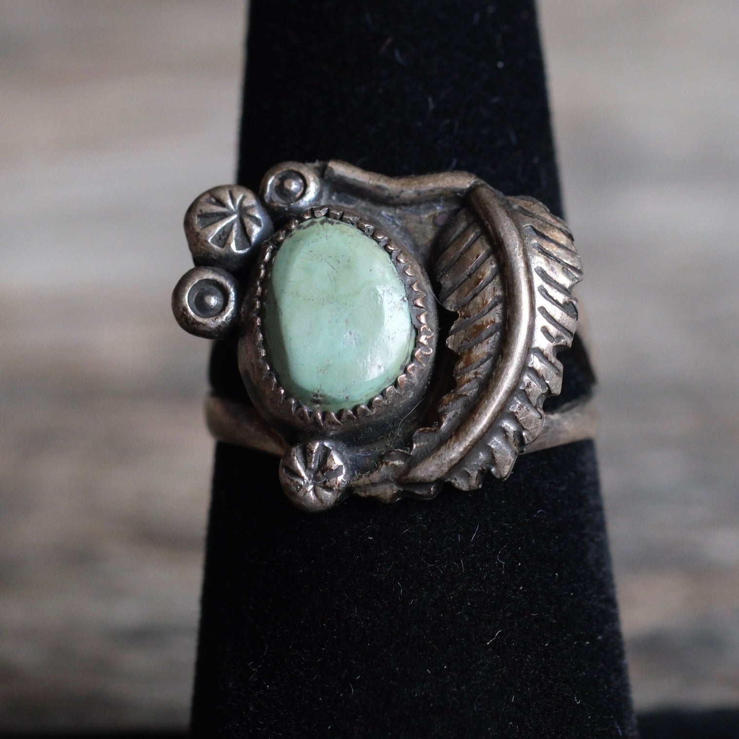 Vintage Sterling Turquoise Feather Ring 6.5