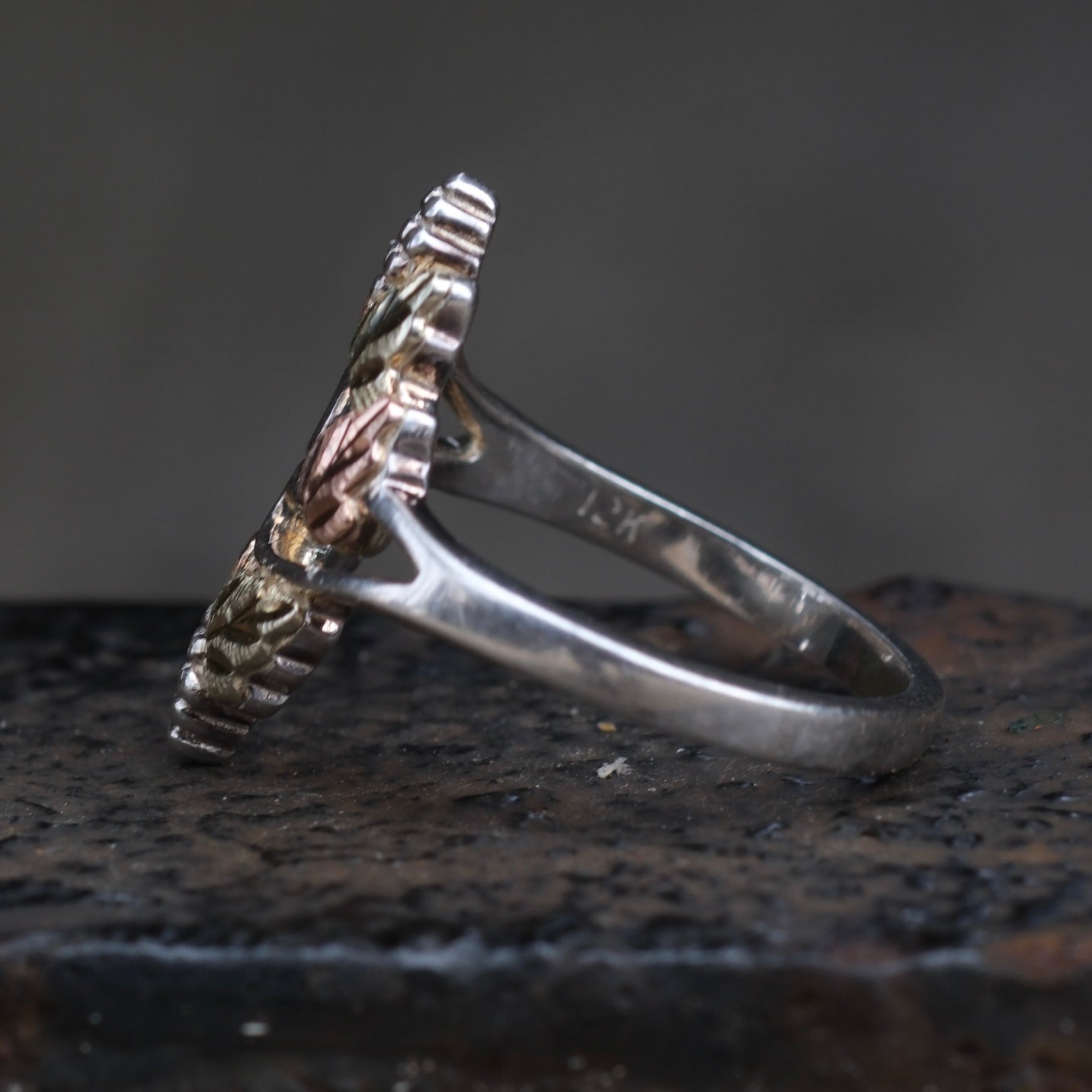 Vintage Sterling and Gold Leaf Ring 6.75