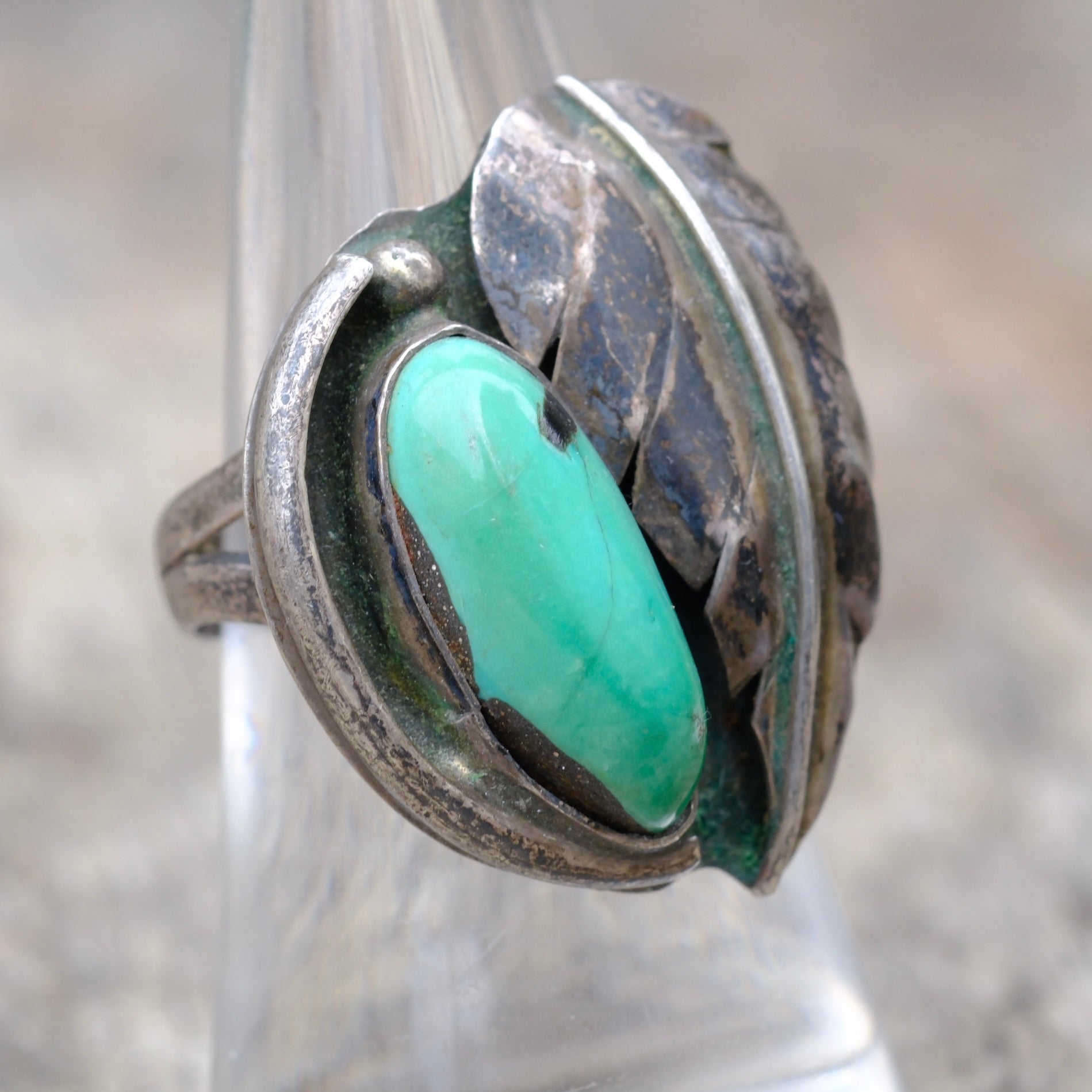Vintage Sterling Turquoise Feather Ring 8