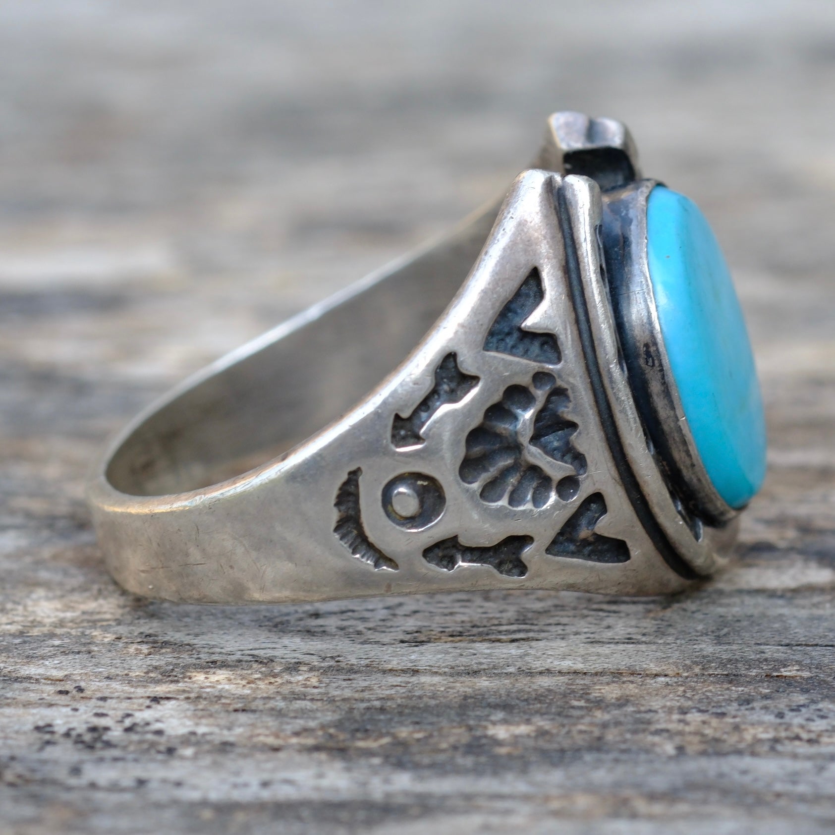 Vintage Sterling Turquoise Lucky Horseshoe Ring 11.5