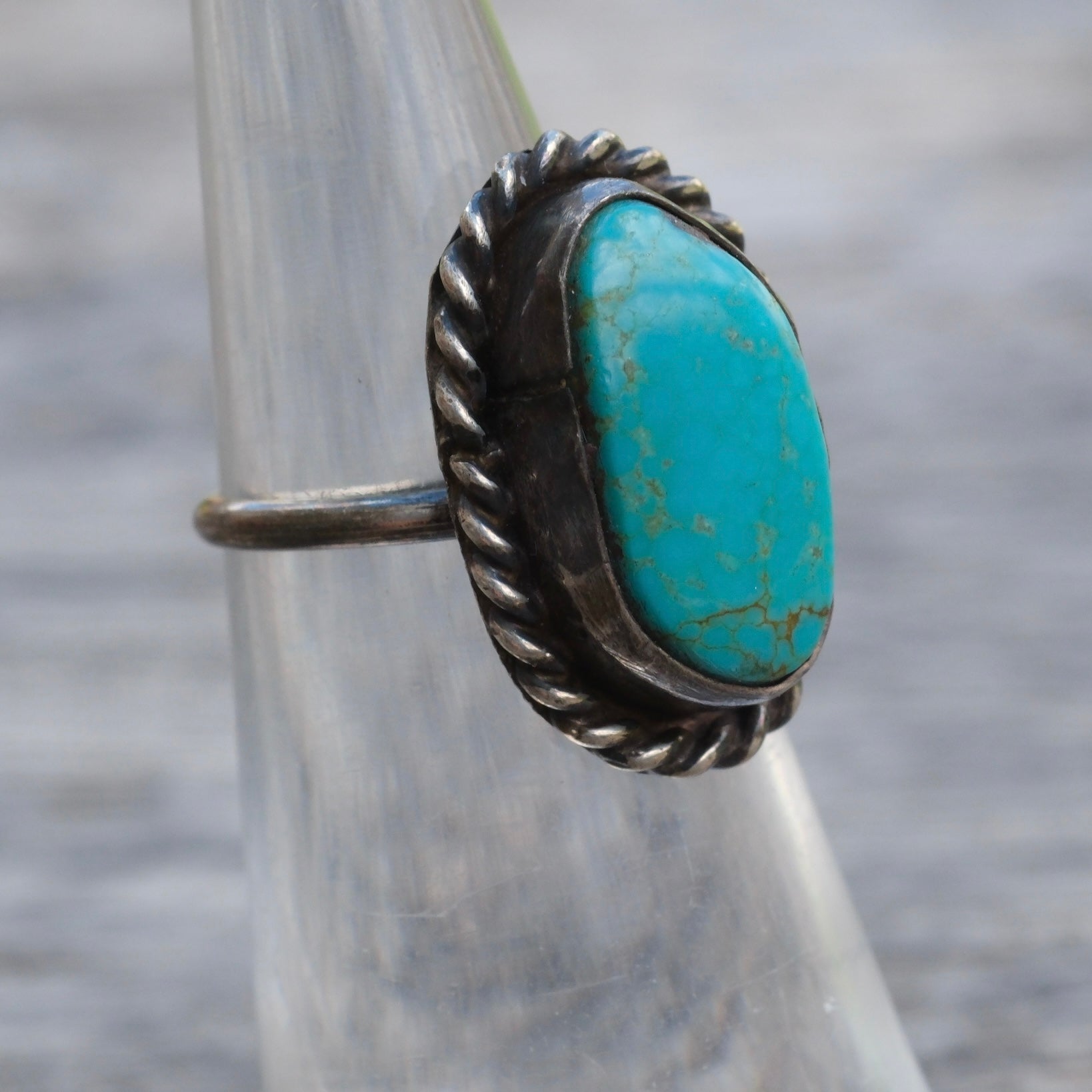Vintage Sterling Turquoise Roper Ring 4
