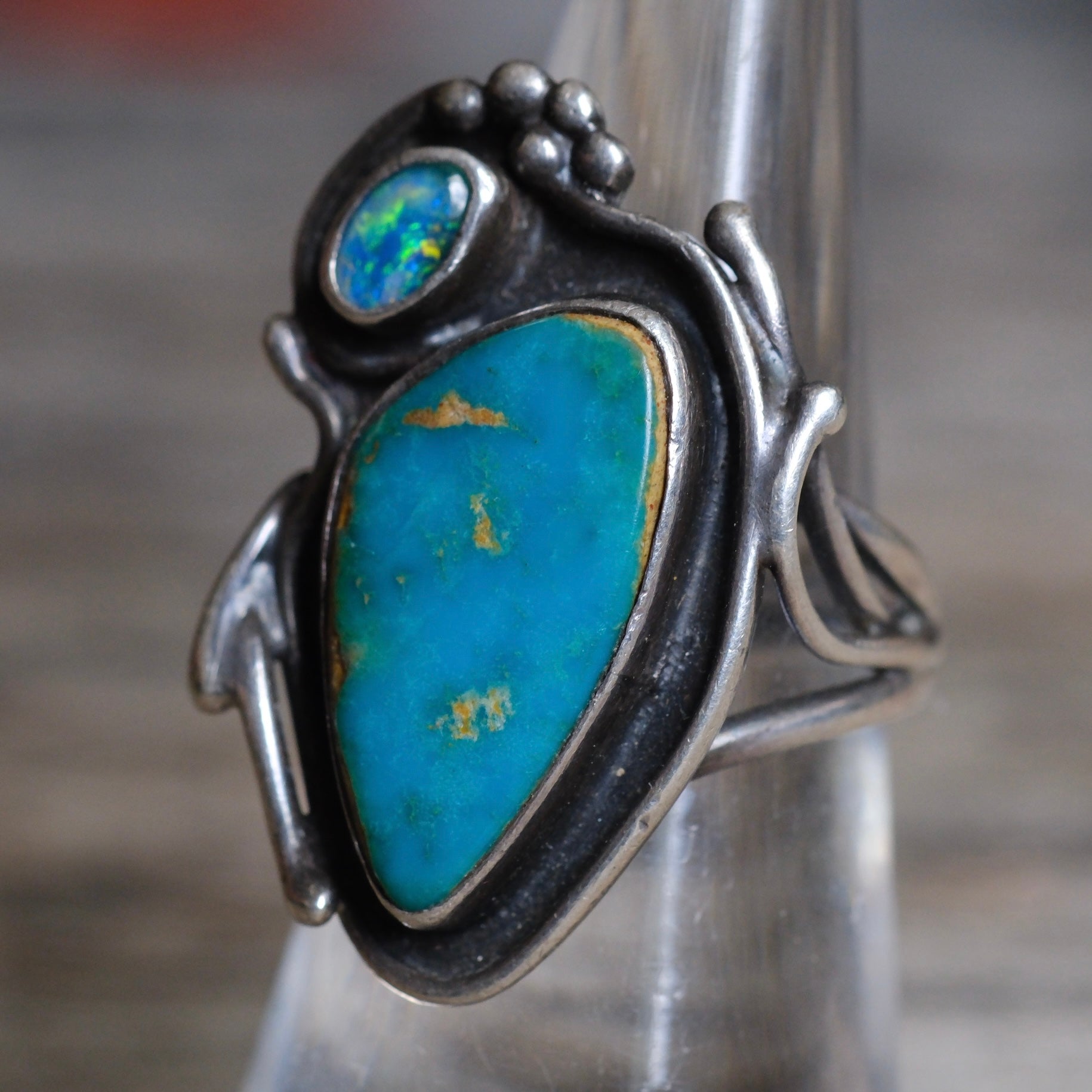 Vintage Sterling Turquoise and Abalone Ring 6.5