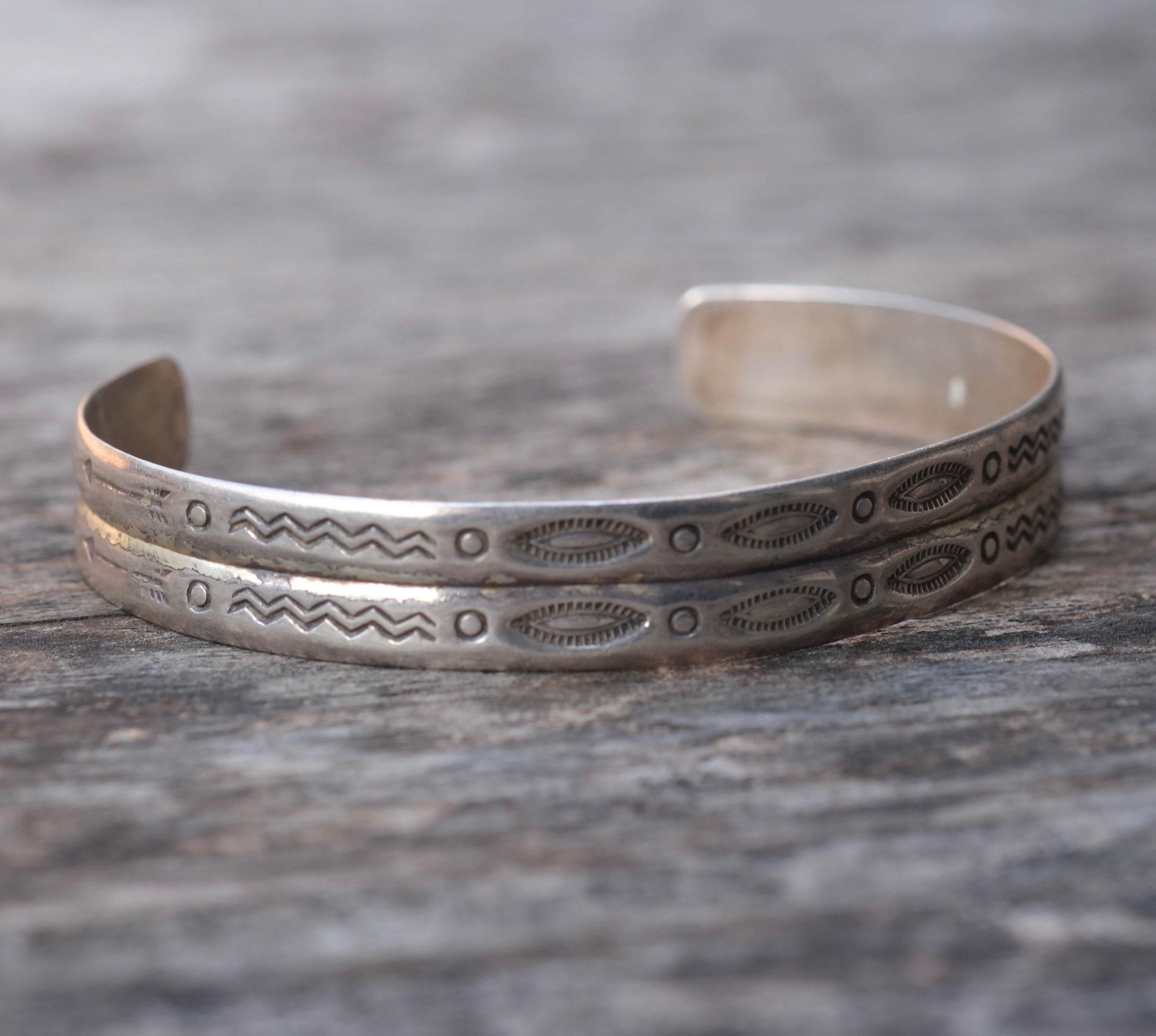 Vintage Sterling Silver Stamped Double Cuff