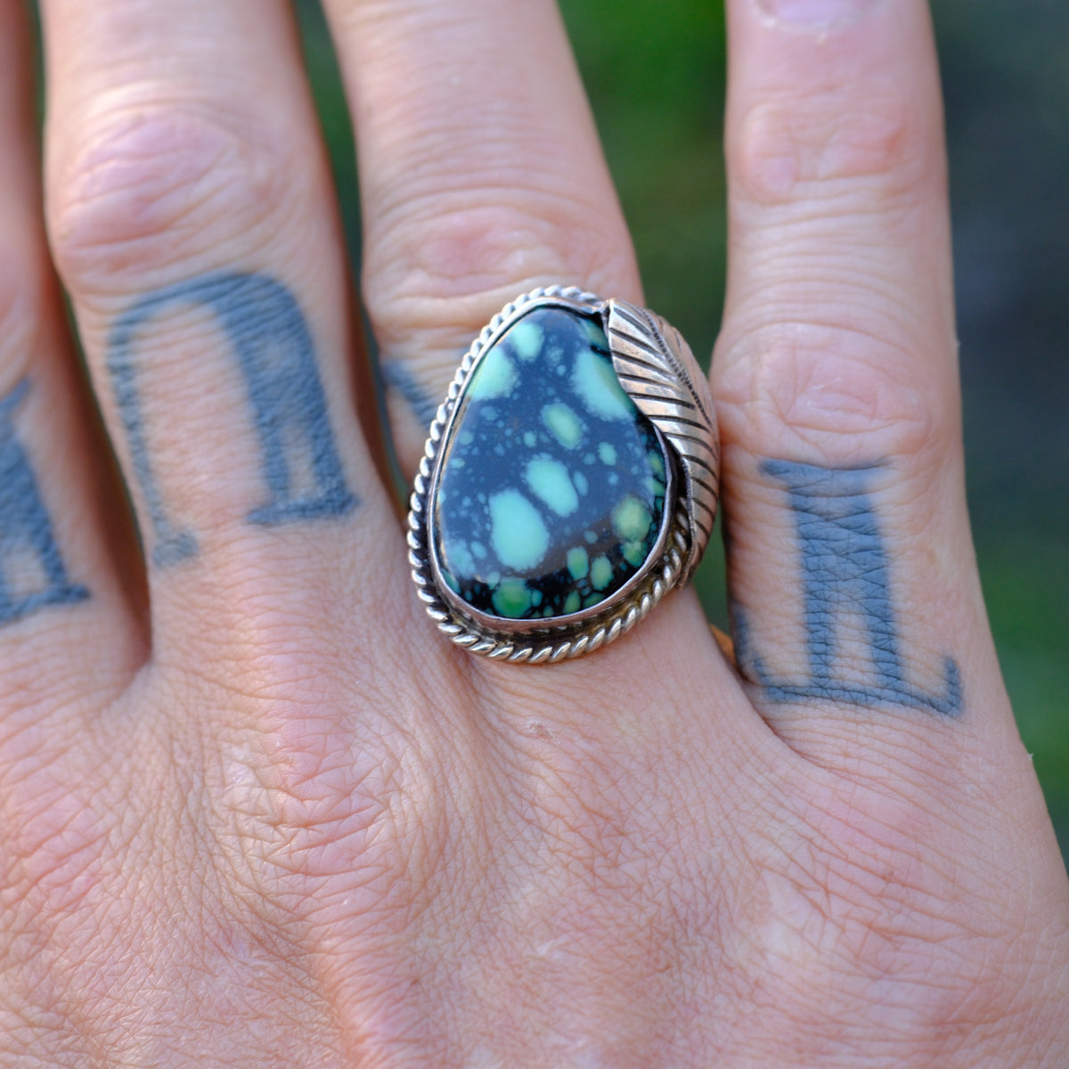 Vintage Sterling Variscite Feather Ring 9