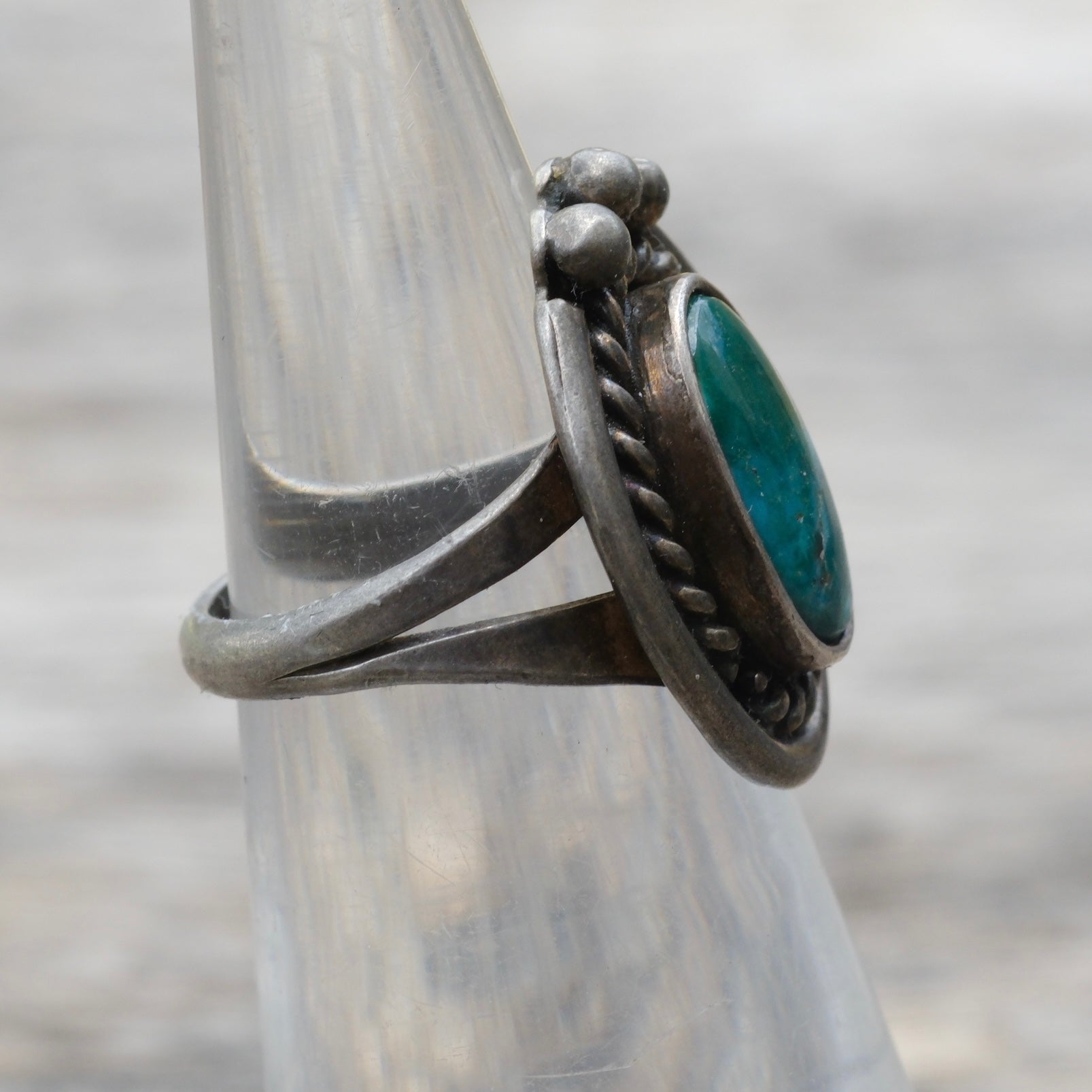 Vintage Sterling Turquoise Roper Ring 3