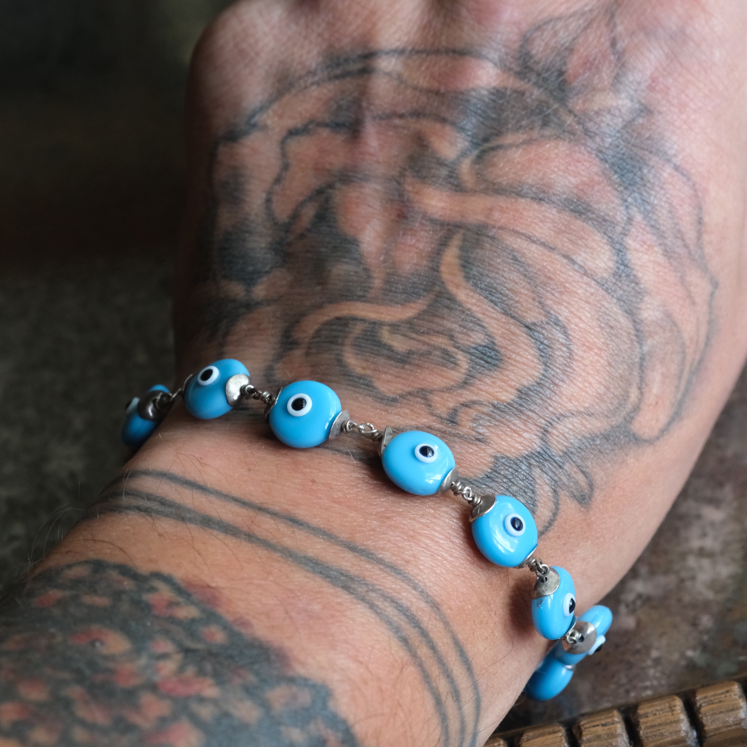 Vintage Sterling Evil Eye Bracelet 7.75"