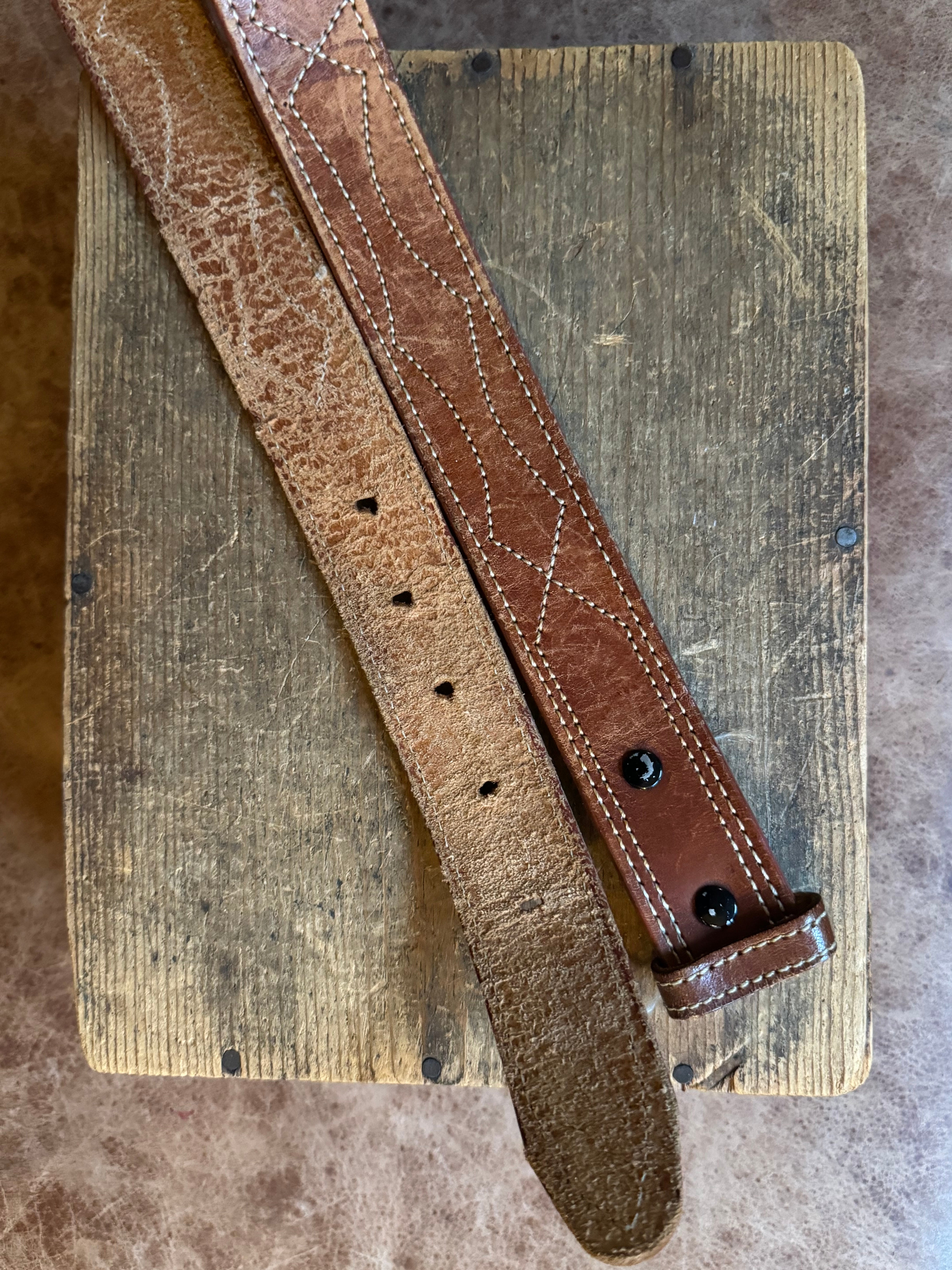 Vintage Western Style Embroidered Brown Leather Belt