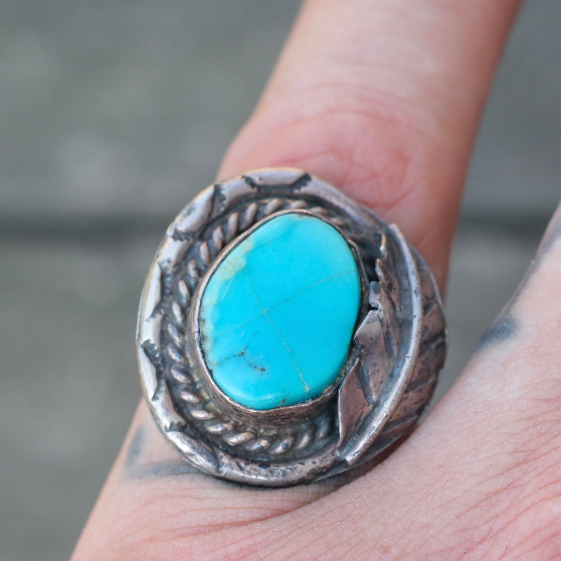 Vintage Sterling Turquoise Feather Ring 4