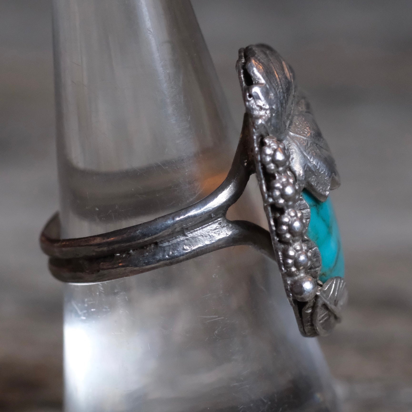 Vintage Sterling Turquoise Leaf and Feather Ring 8