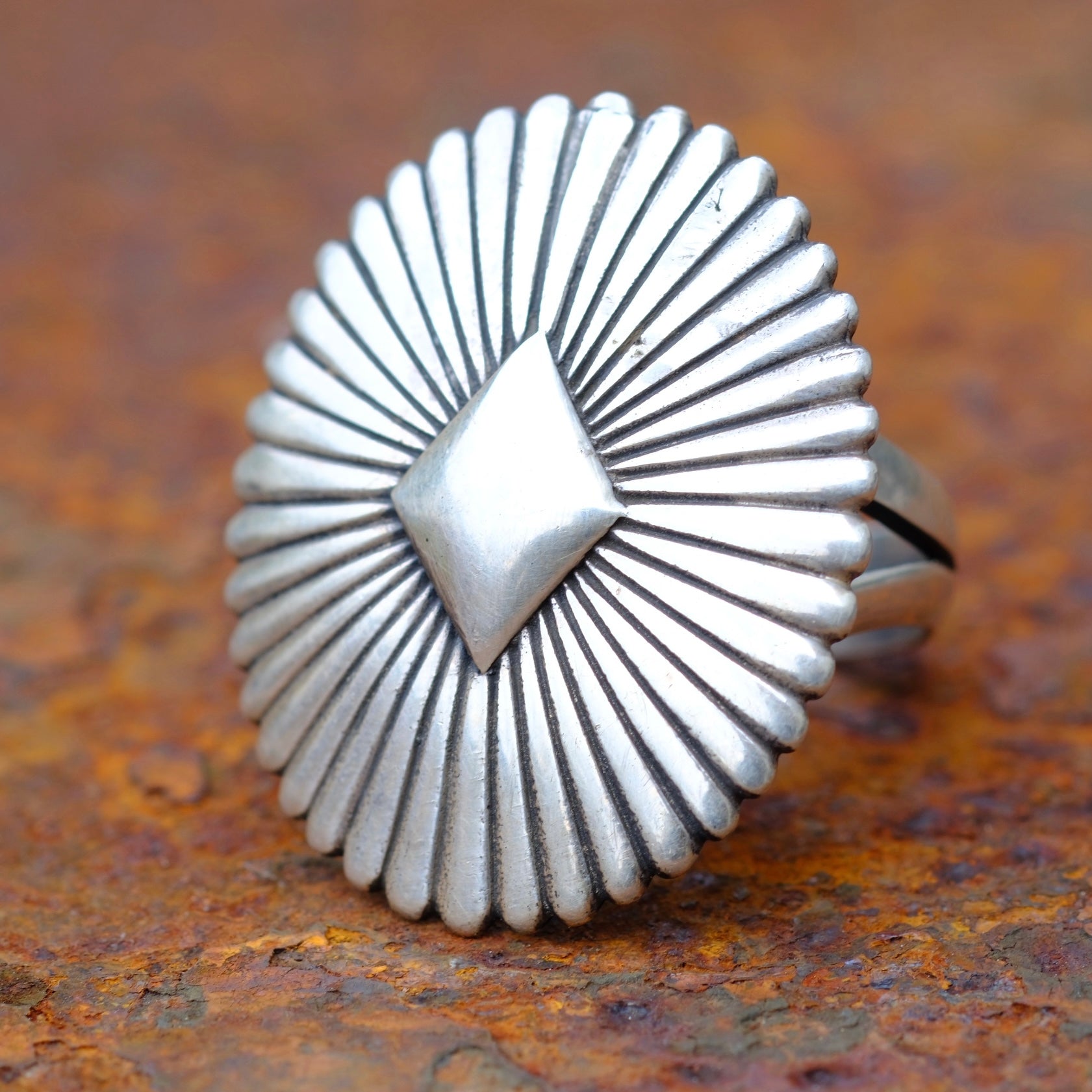 Vintage Sterling Stamped Concho Ring 8