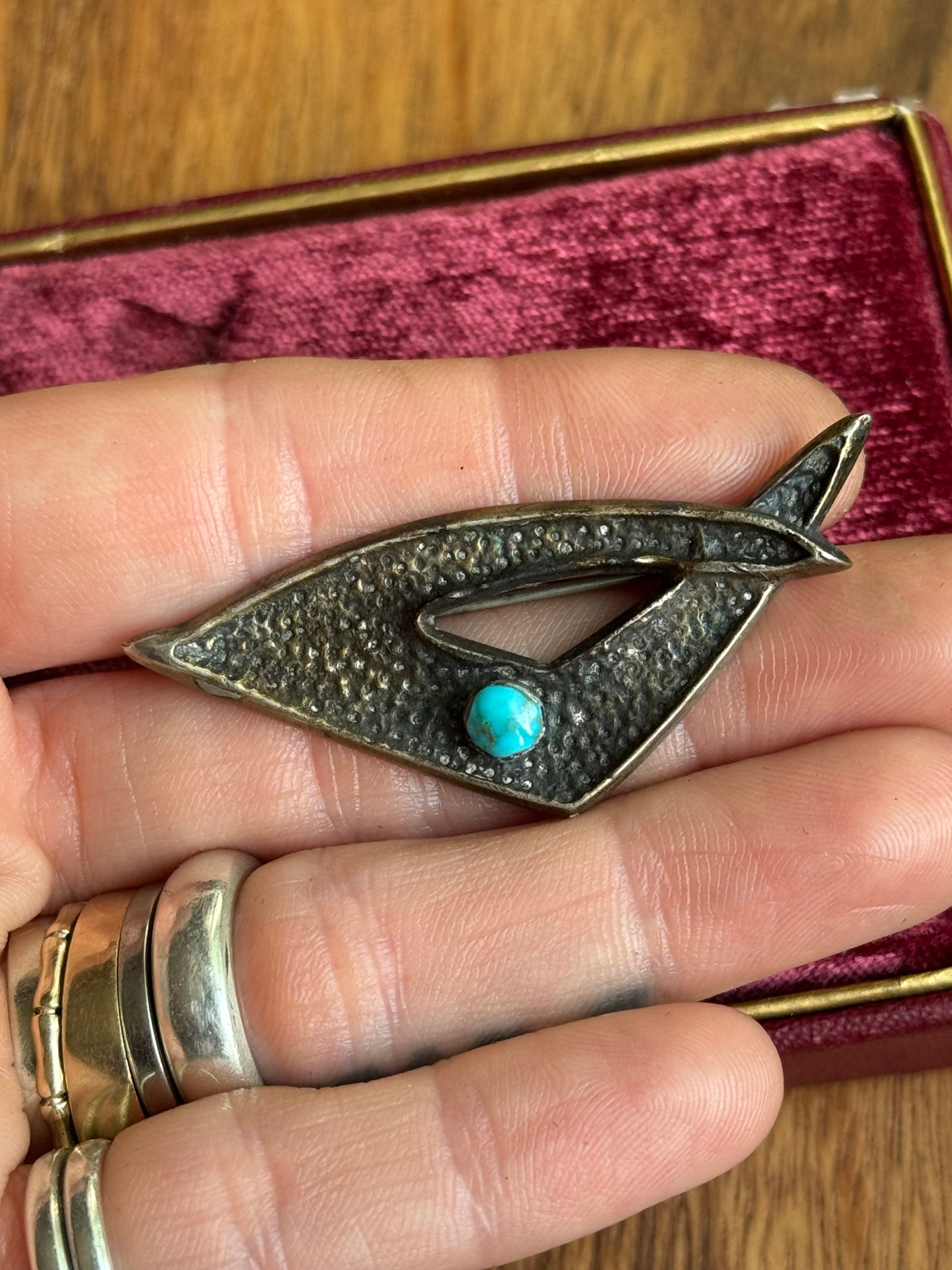 Vintage Sterling Silver Turquoise Modernist Pin
