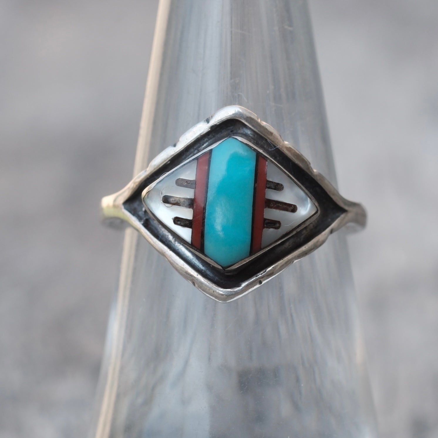 Vintage Sterling Zuni Inlay Ring 6.5