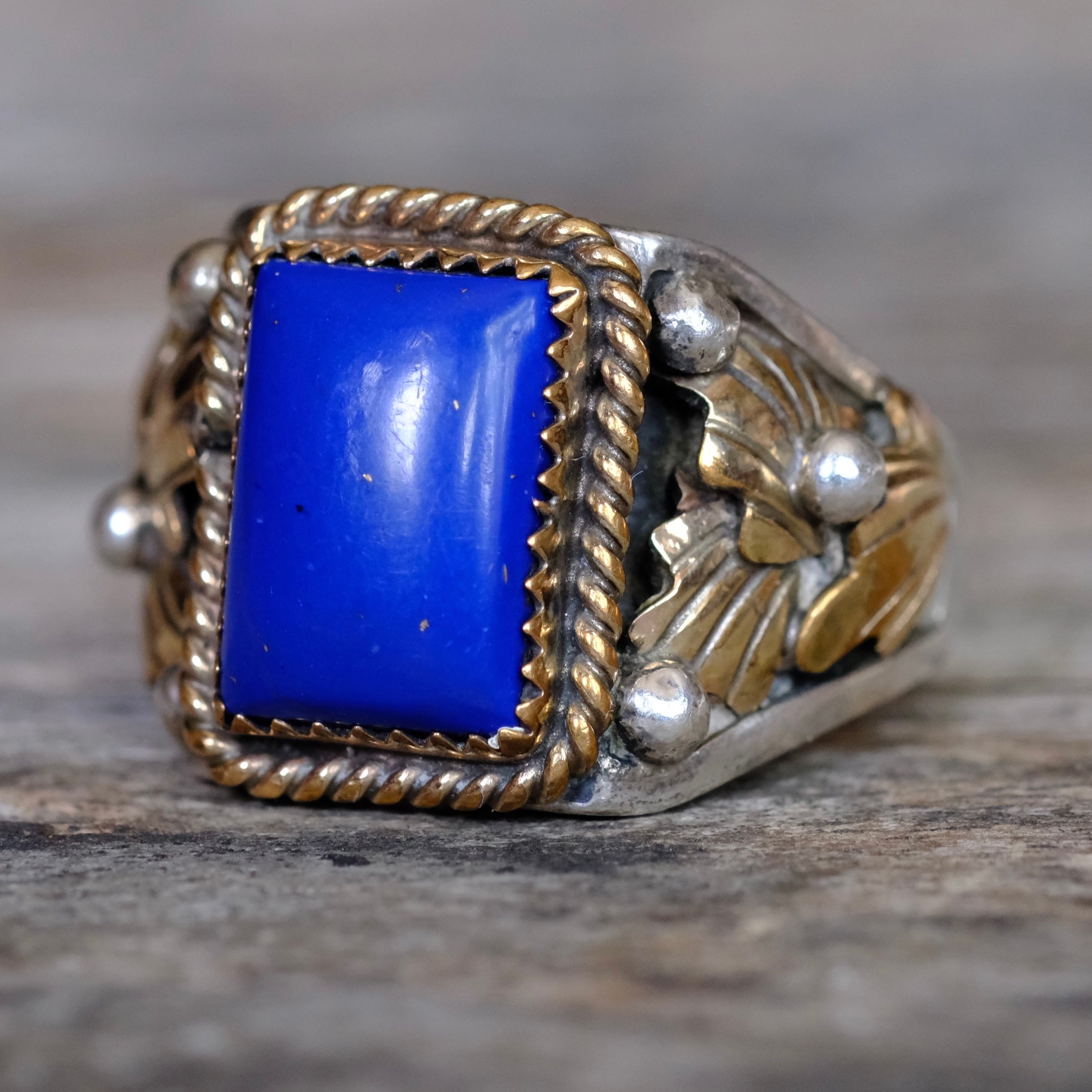 Vintage Sterling Lapis Feather Ring 12.75