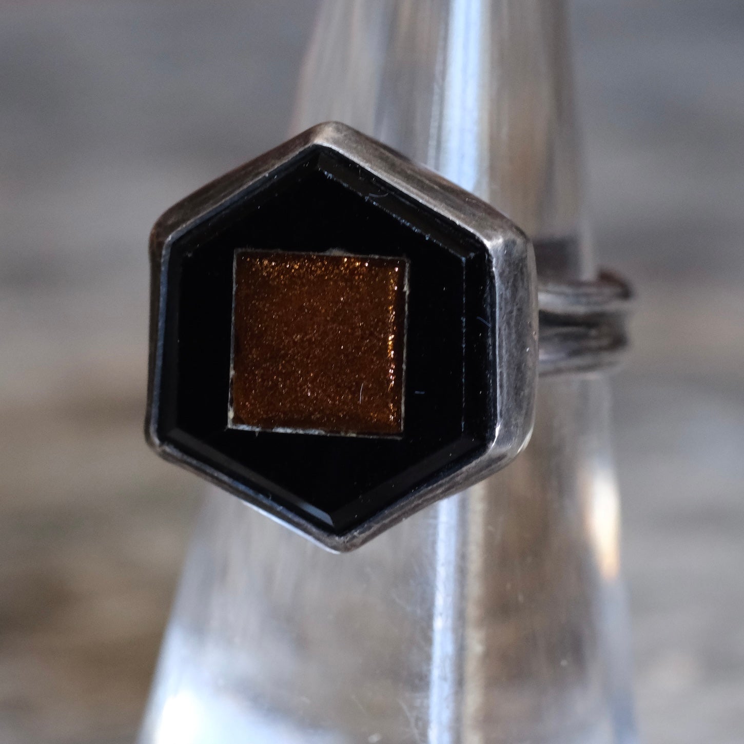 Vintage Sterling Goldstone Inlay Ring 5.75
