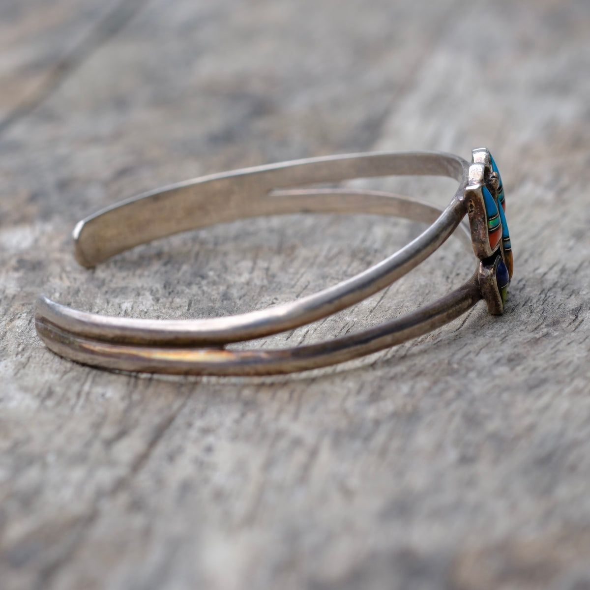 Vintage Sterling Multistone Inlay Butterfly Cuff Bracelet