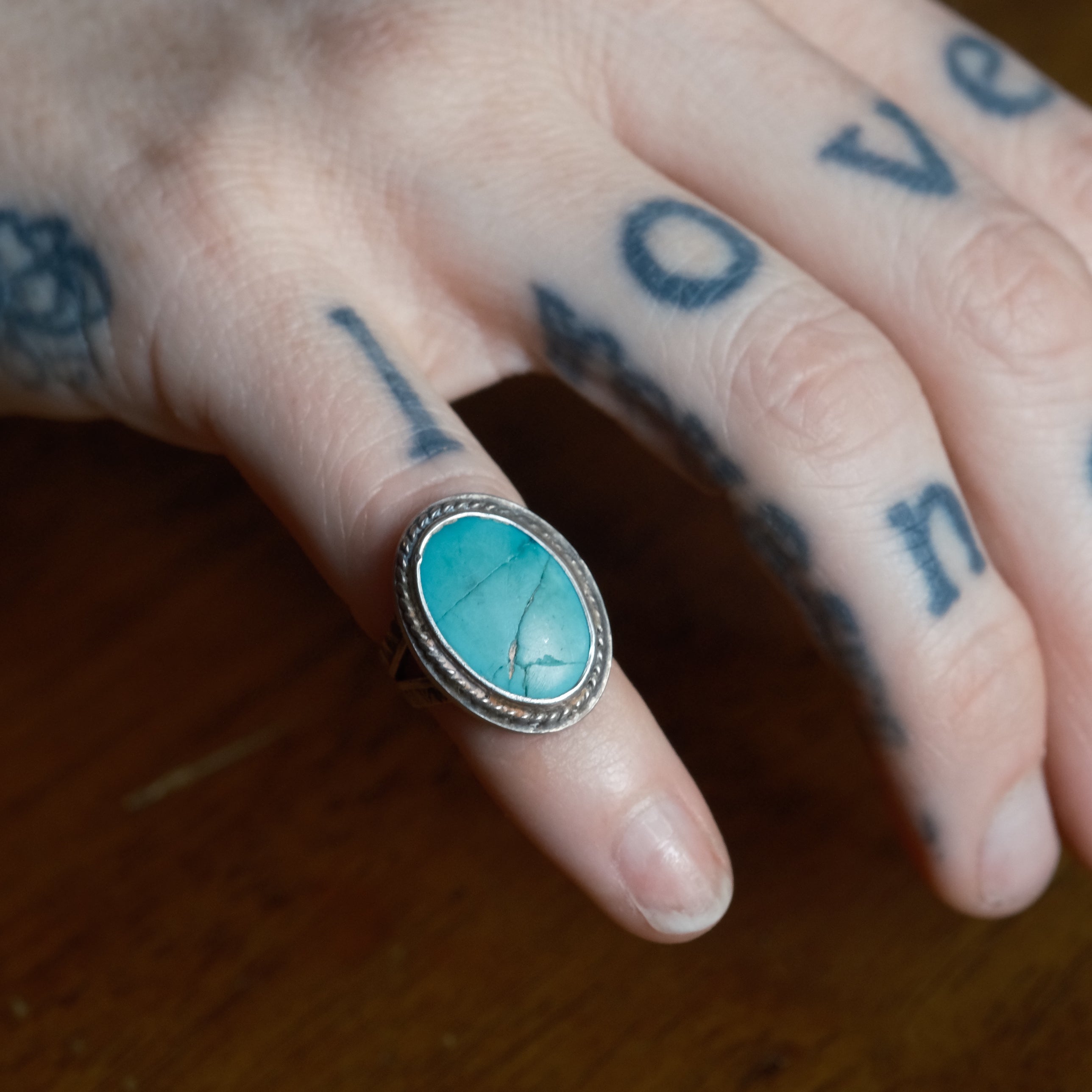 Vintage Sterling Turquoise Roper Ring 2.25