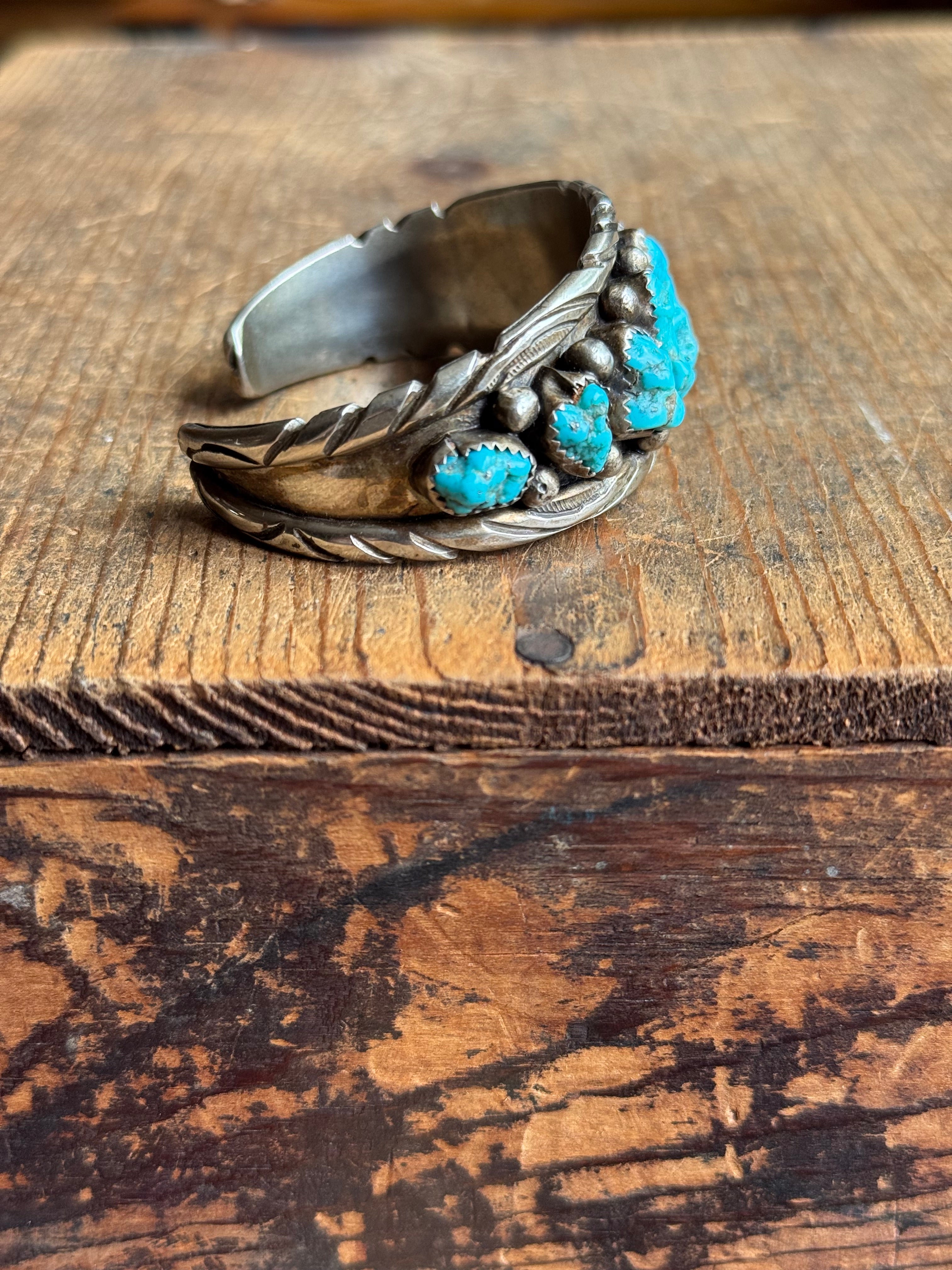 Vintage Sterling Silver Raw Turquoise Cuff