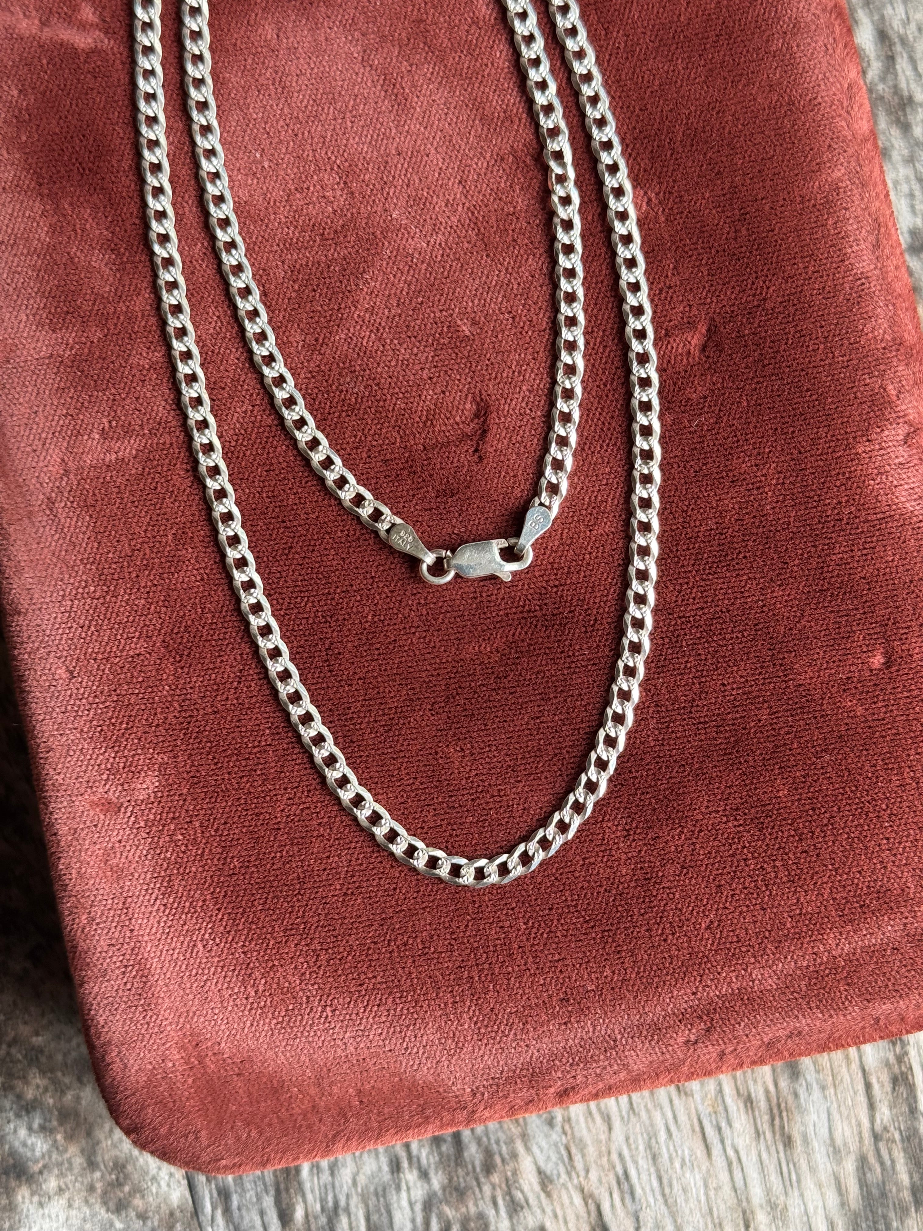 Vintage Sterling Silver 22” Textured Flat Curb Chain