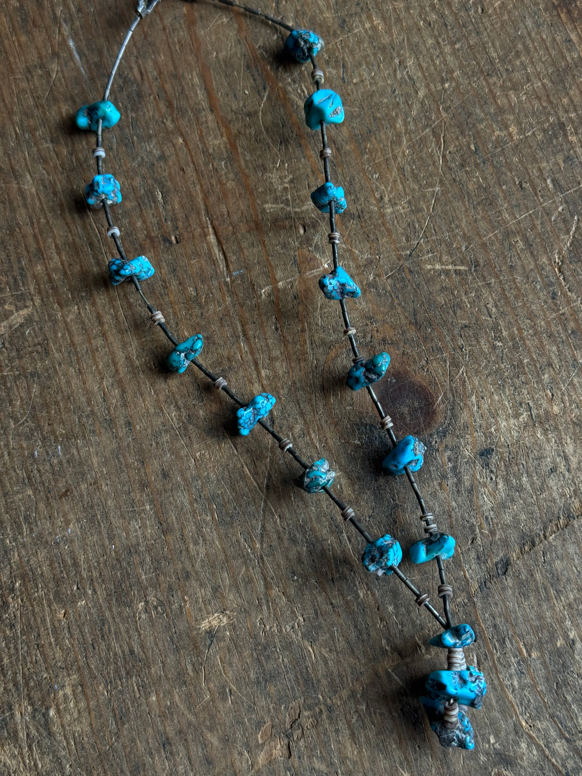 Vintage Sterling Silver Chunky Raw Turquoise Necklace