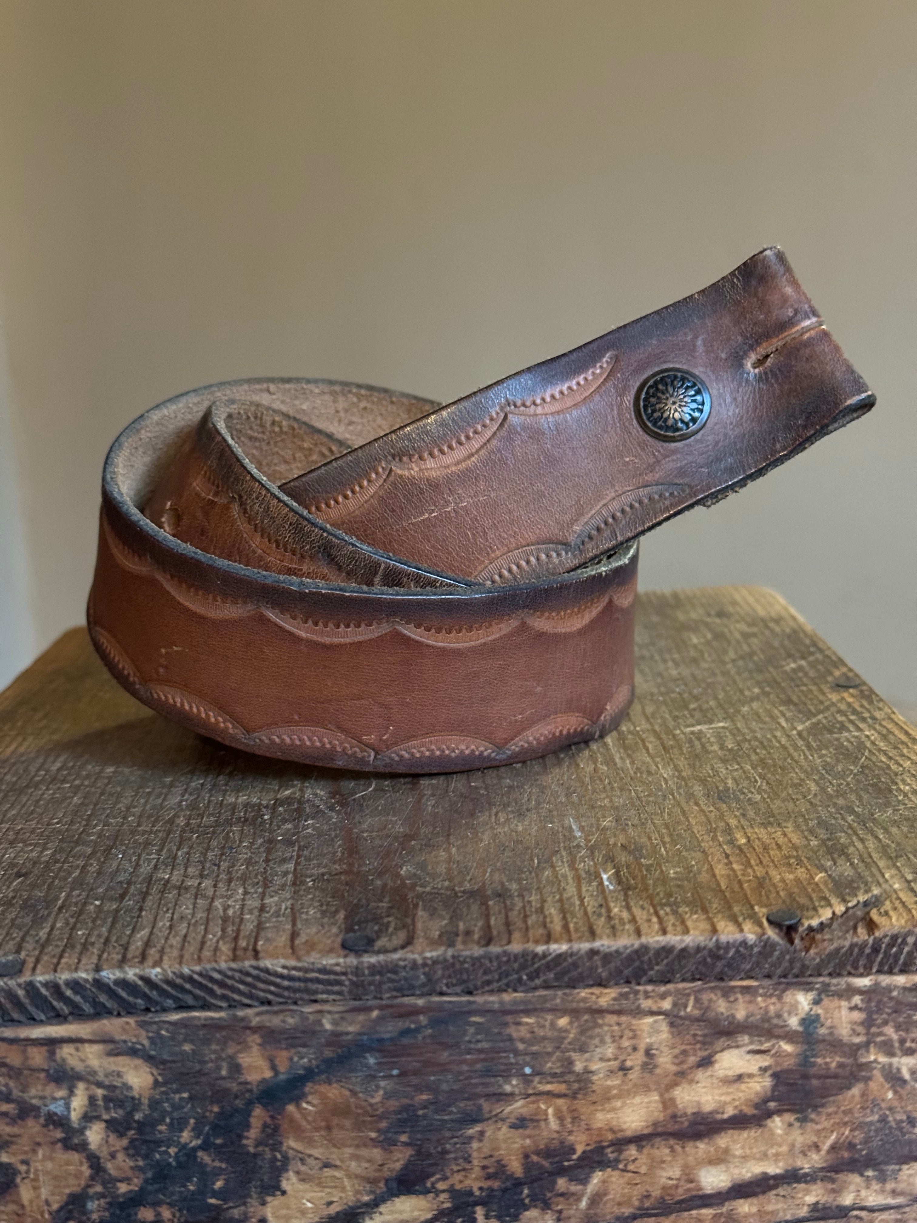 Vintage Leather Stamped Worn Look Belt