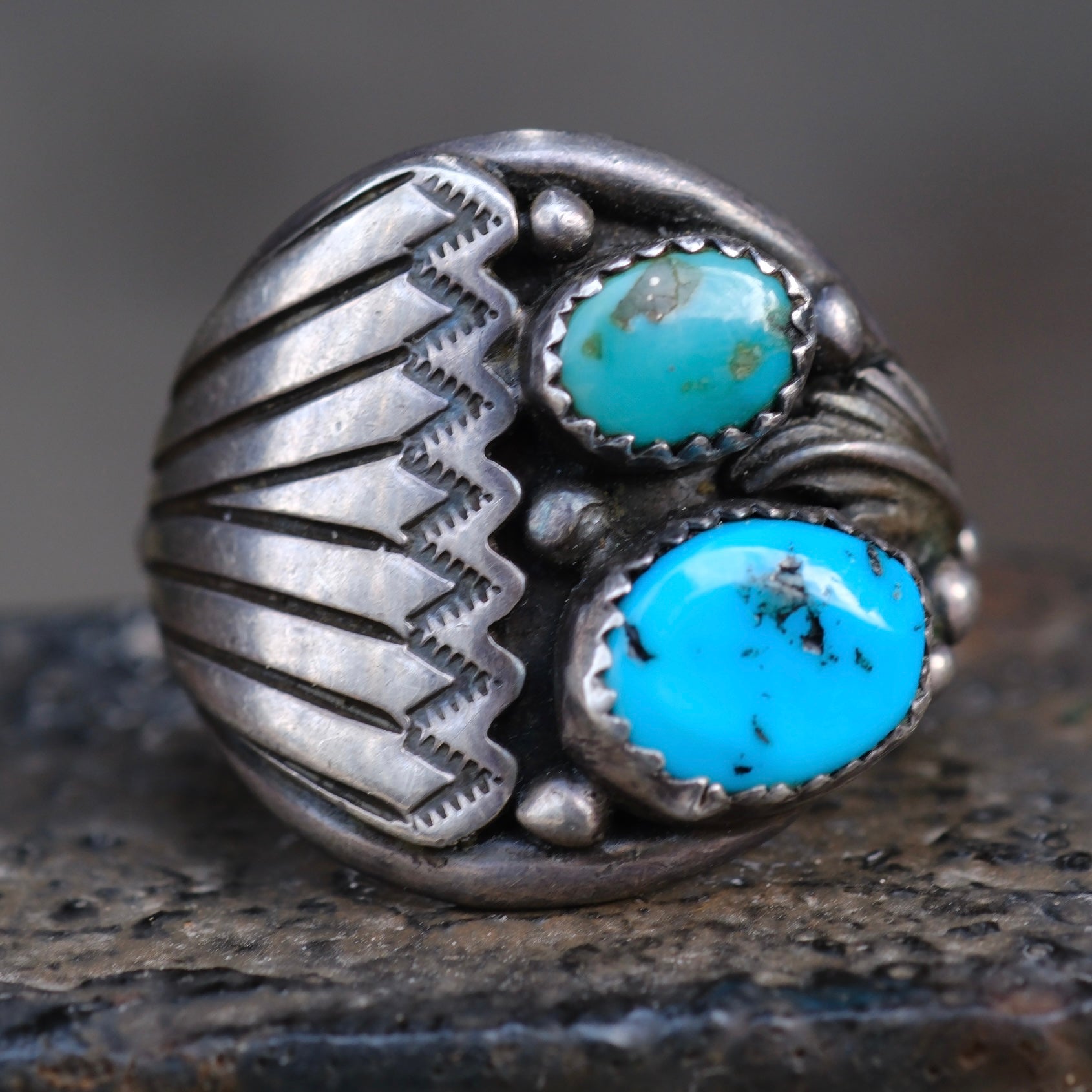 Vintage Sterling Asymmetrical Ribbed Ring 11.5