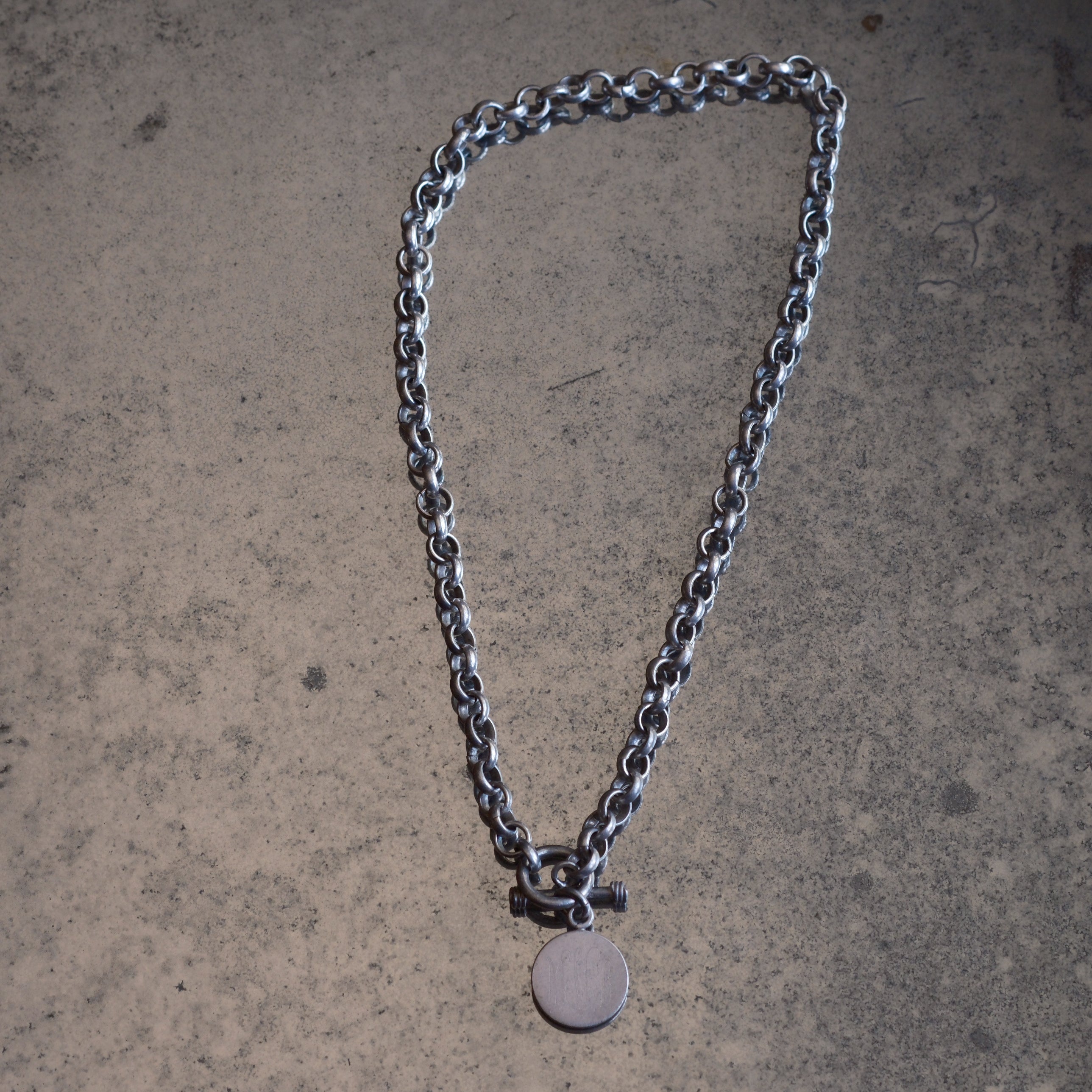 Vintage Sterling Silver Rolo Chain Engraved Initial Necklace 16"