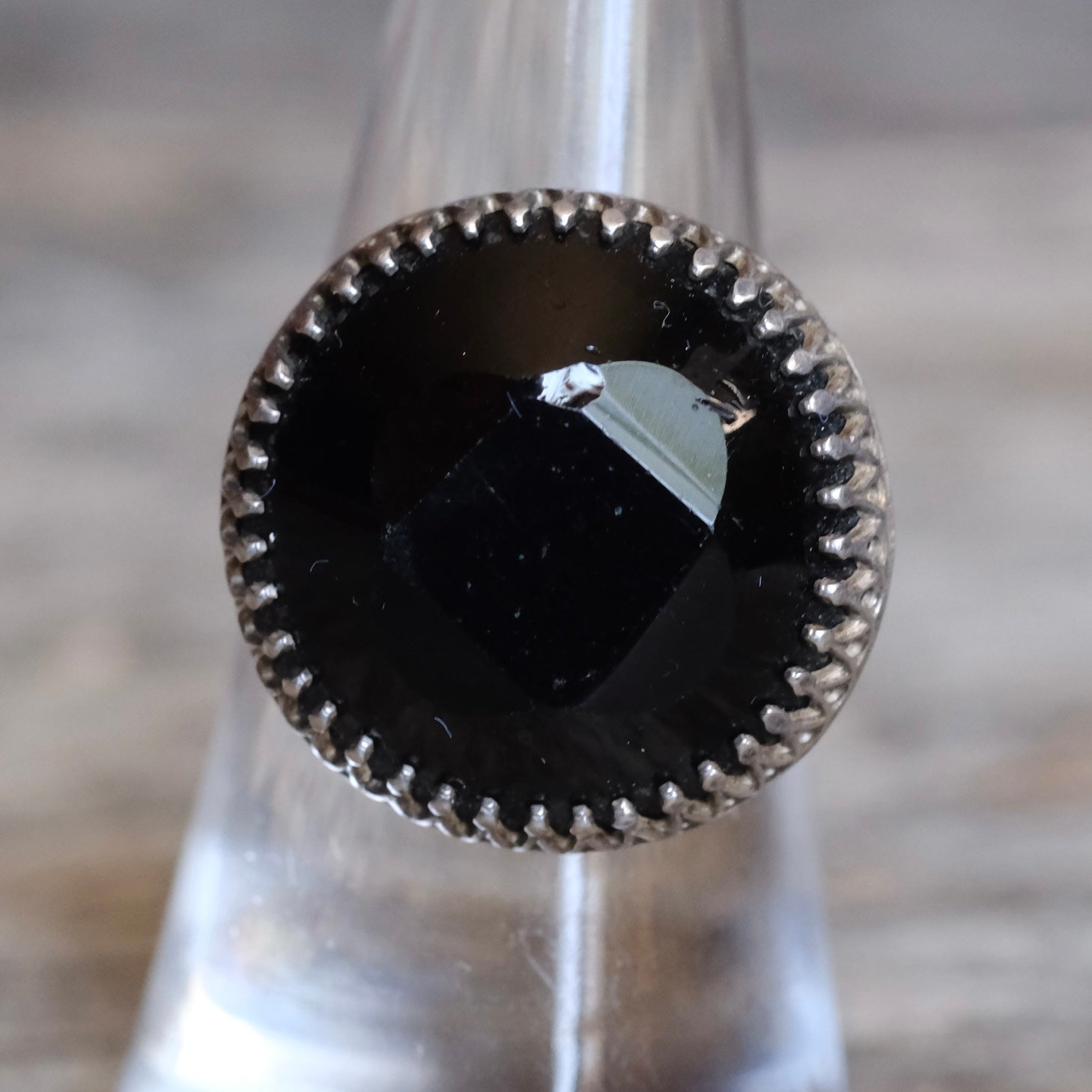 Vintage Sterling Faceted Onyx Ring 6.5