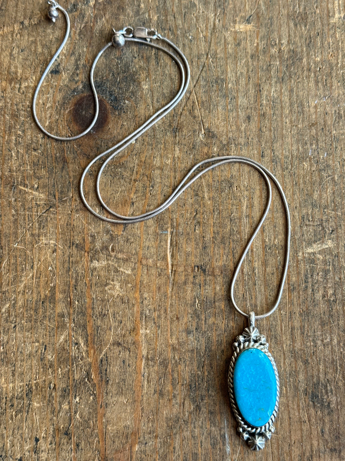 Vintage Sterling Silver Roped Star Turquoise Necklace