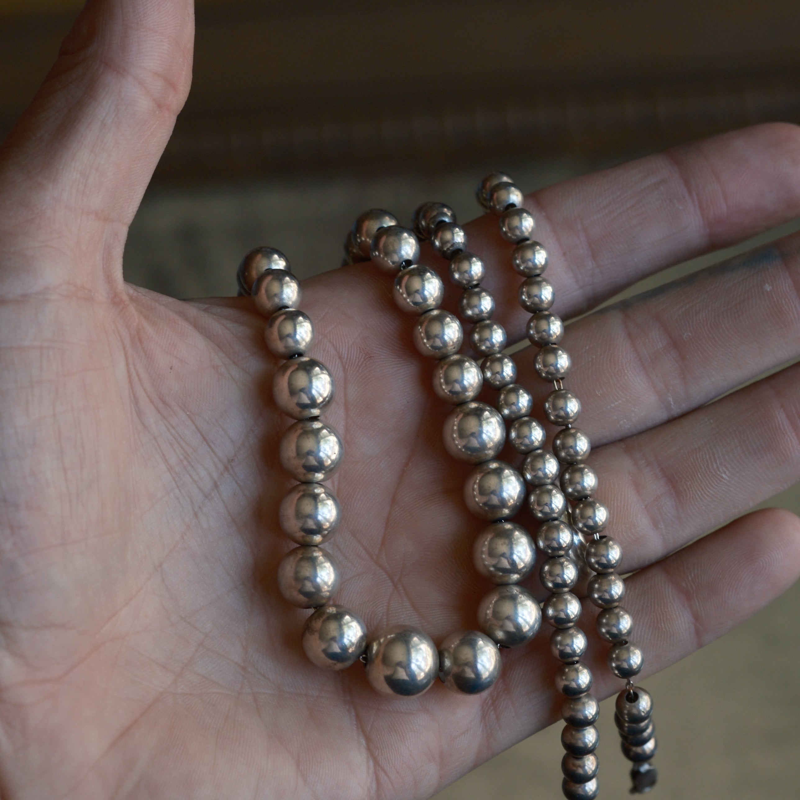 Vintage Sterling Silver Graduated Ball Chain Necklace 24.5"