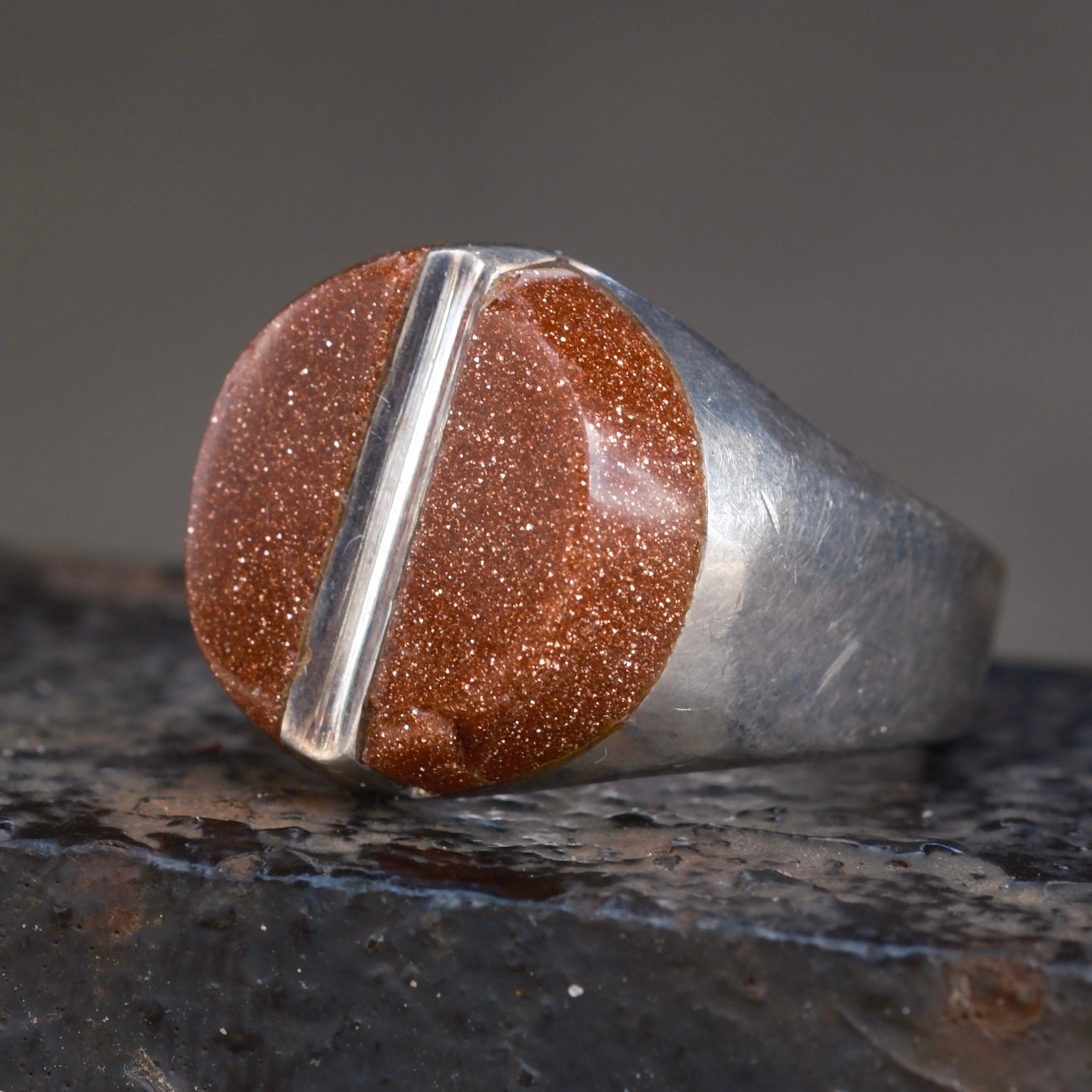Vintage Sterling Goldstone Inlay Ring 11