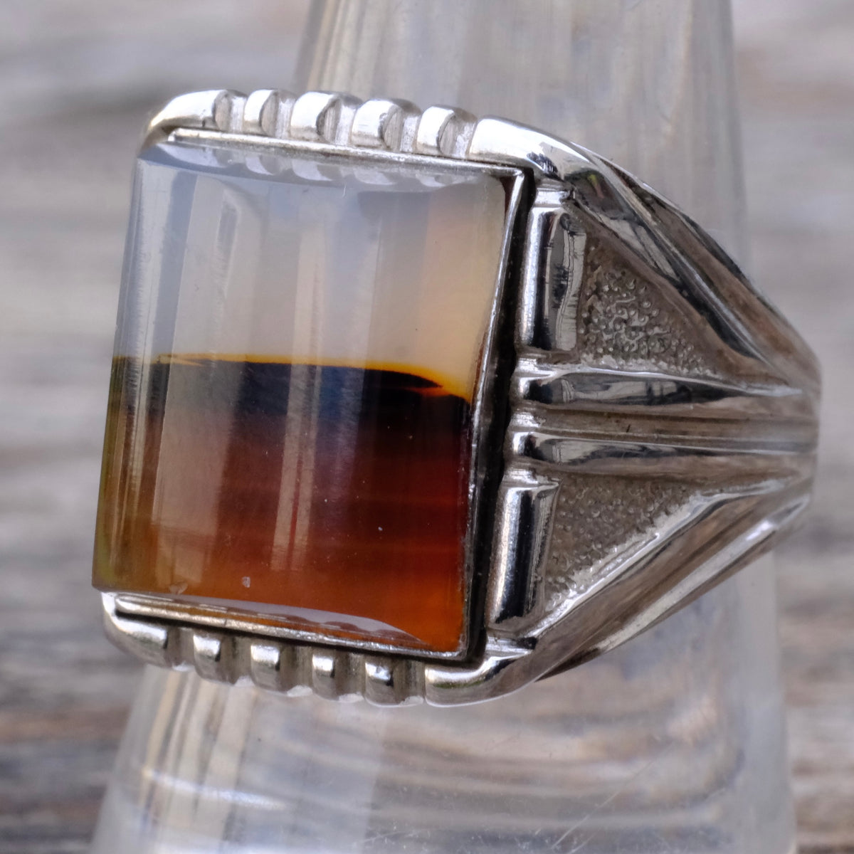 Vintage Sterling Agate Signet Ring 9.75