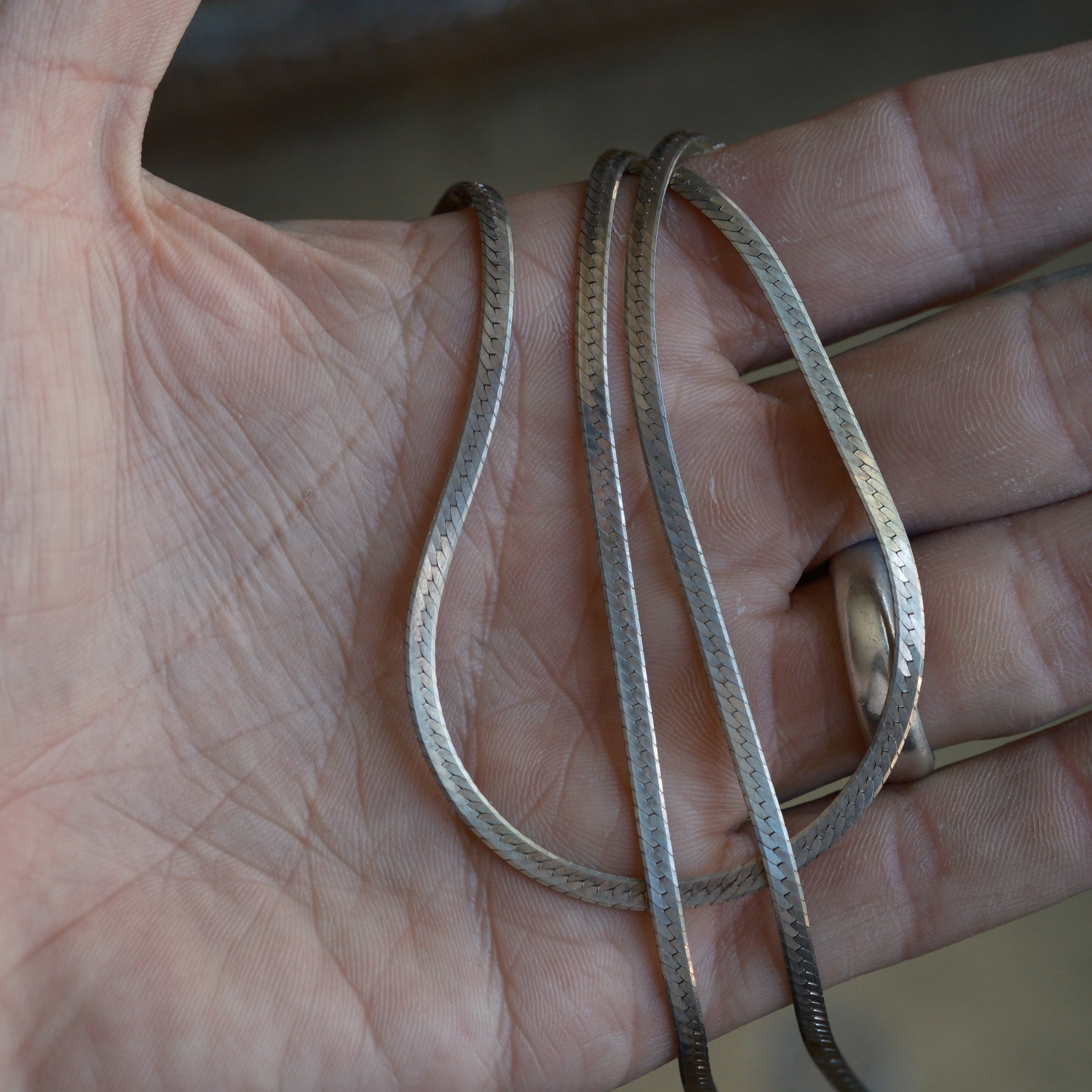 Vintage Sterling Silver Herringbone Necklace 30"