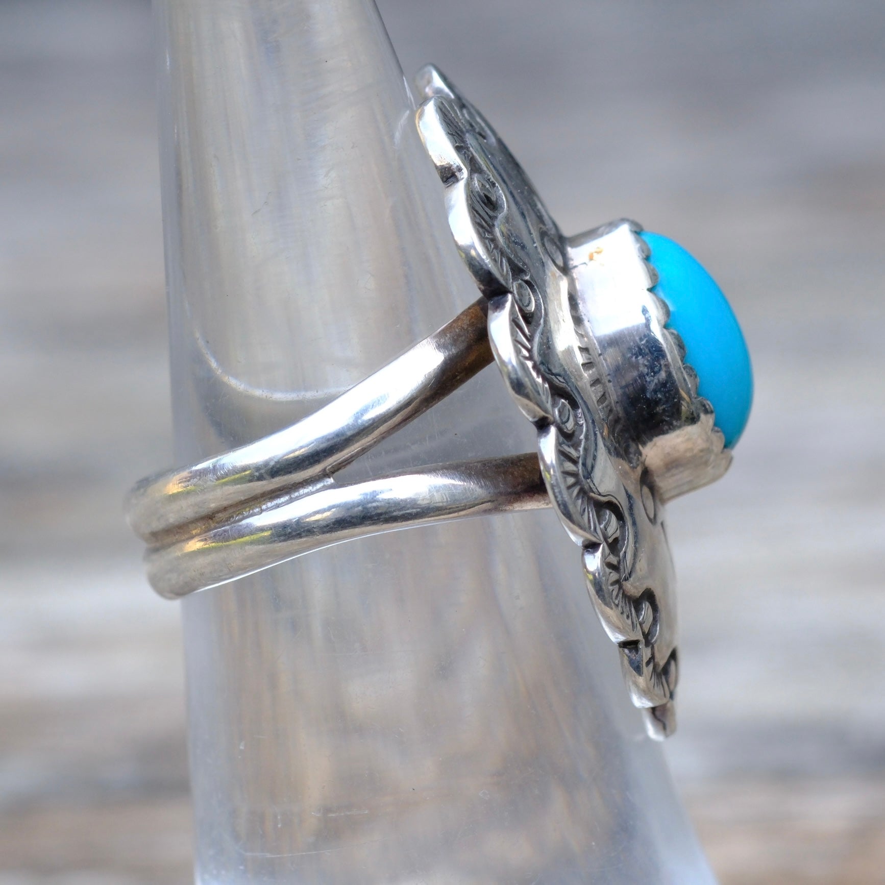 Vintage Sterling Turquoise Stamped Ring 5