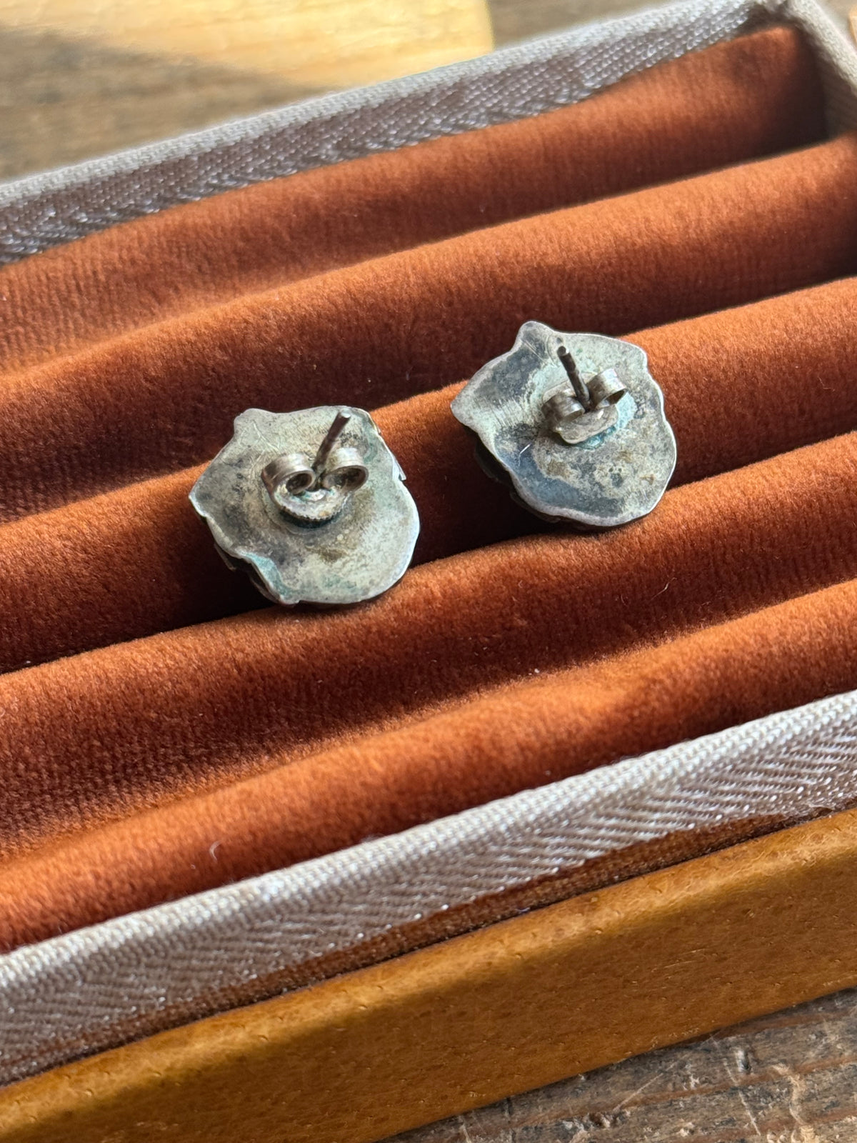 Vintage Sterling Silver Turquoise Fan Earrings