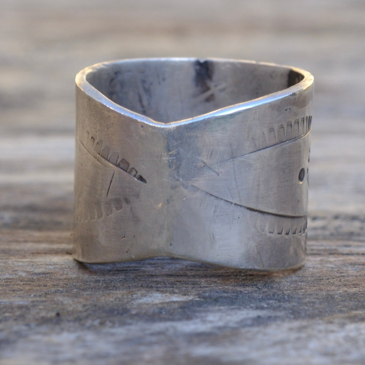 Sterling Silver Pilot Mountain Turquoise Stamped Ring 8.25
