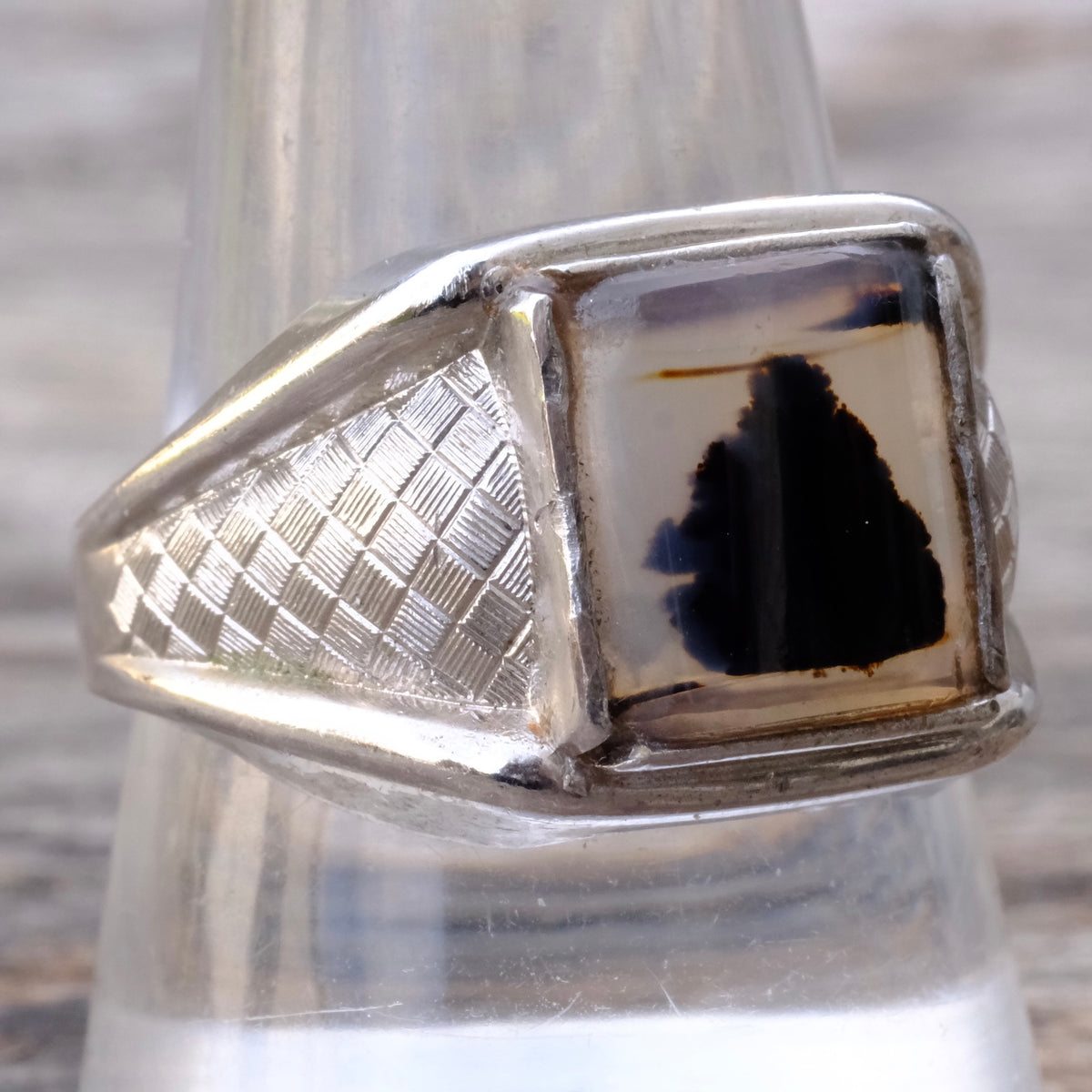 Vintage Sterling Agate Signet Ring 10.75