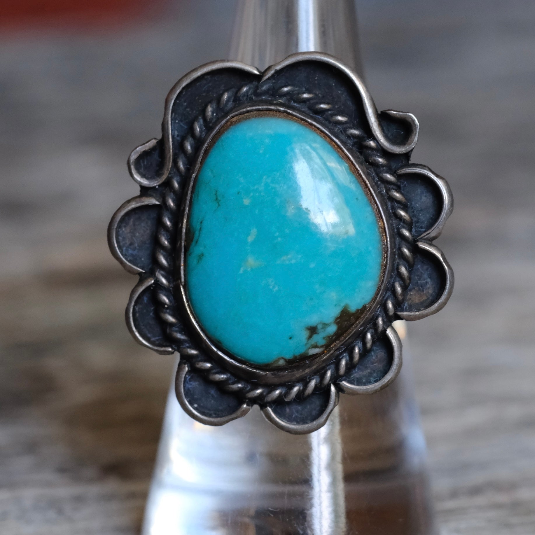 Vintage Sterling Turquoise Roper Ring 6.25