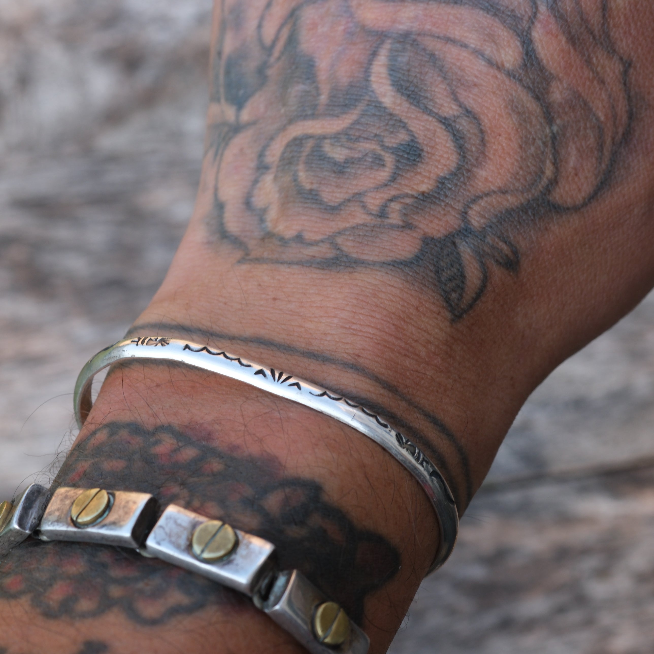 Vintage Sterling Silver Mountain Vista Stamped Cuff