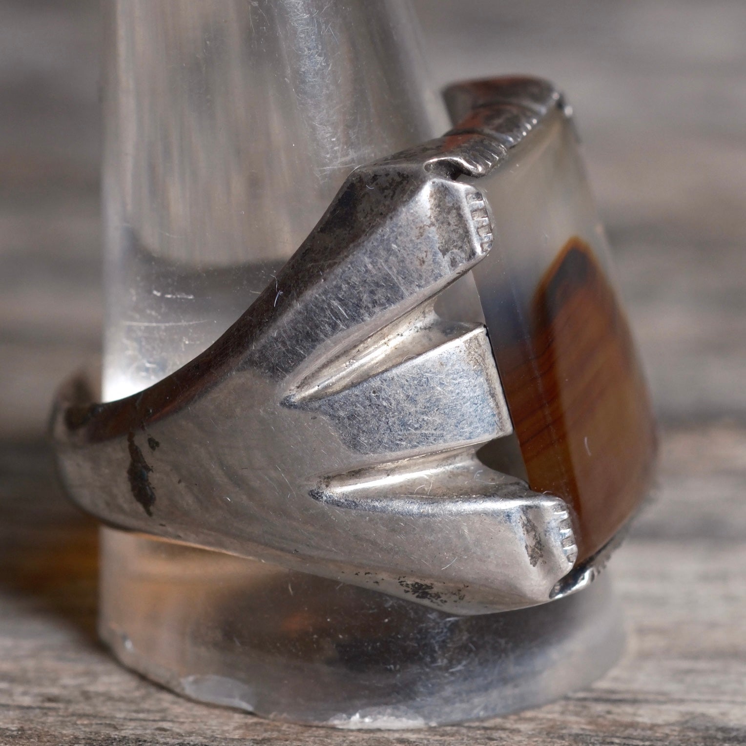 Vintage Sterling Agate Signet Ring 13.5