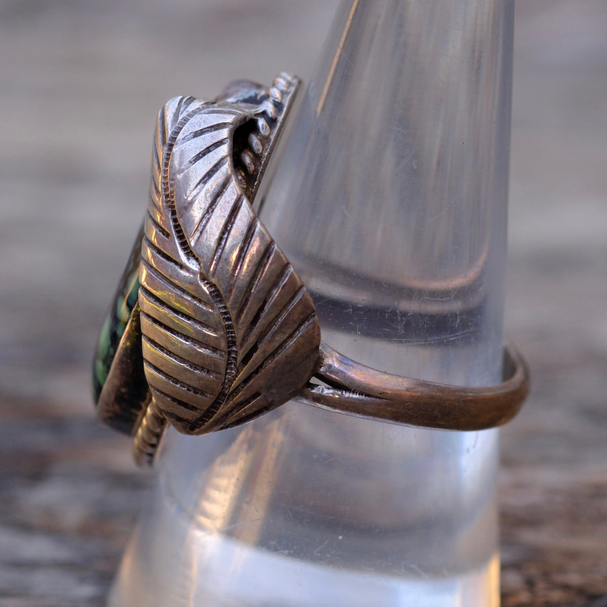 Vintage Sterling Variscite Feather Ring 9