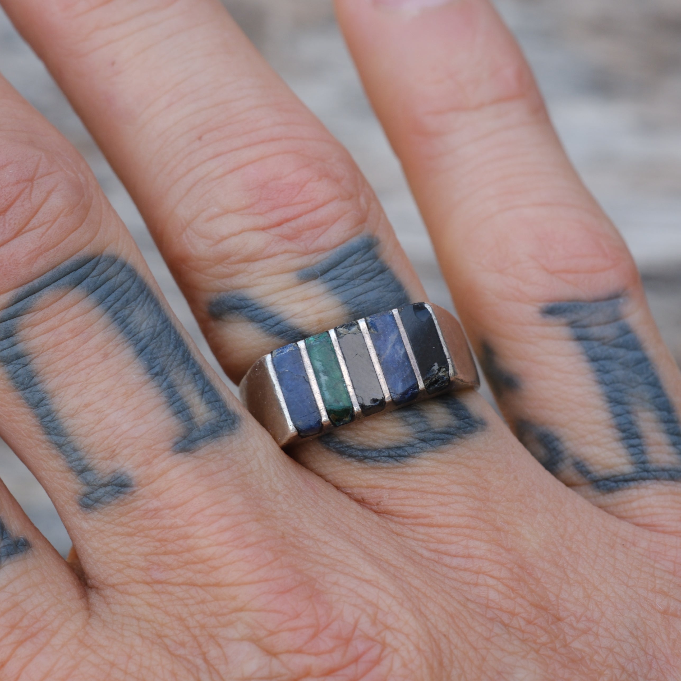 Vintage Sterling Multistone Inlay Ring 9.25