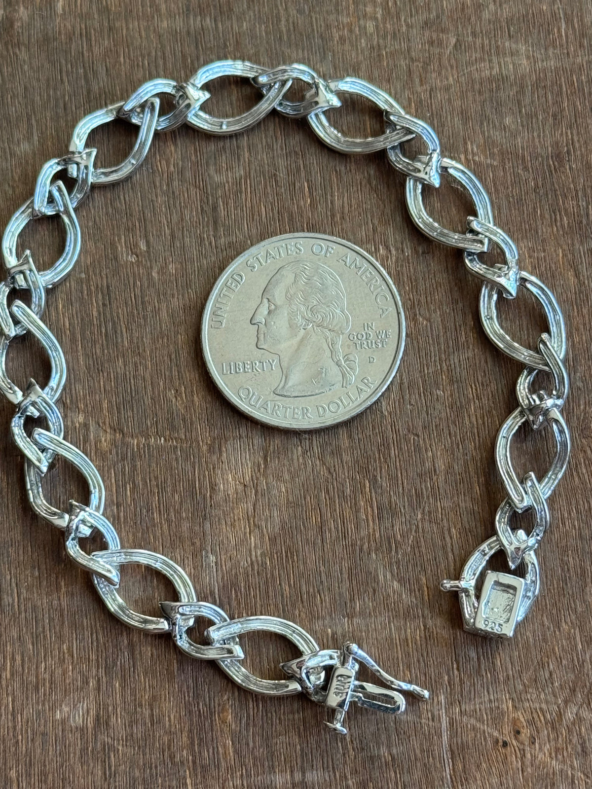 Vintage Sterling Silver 7.5” CZ Short & Long Chain Bracelet