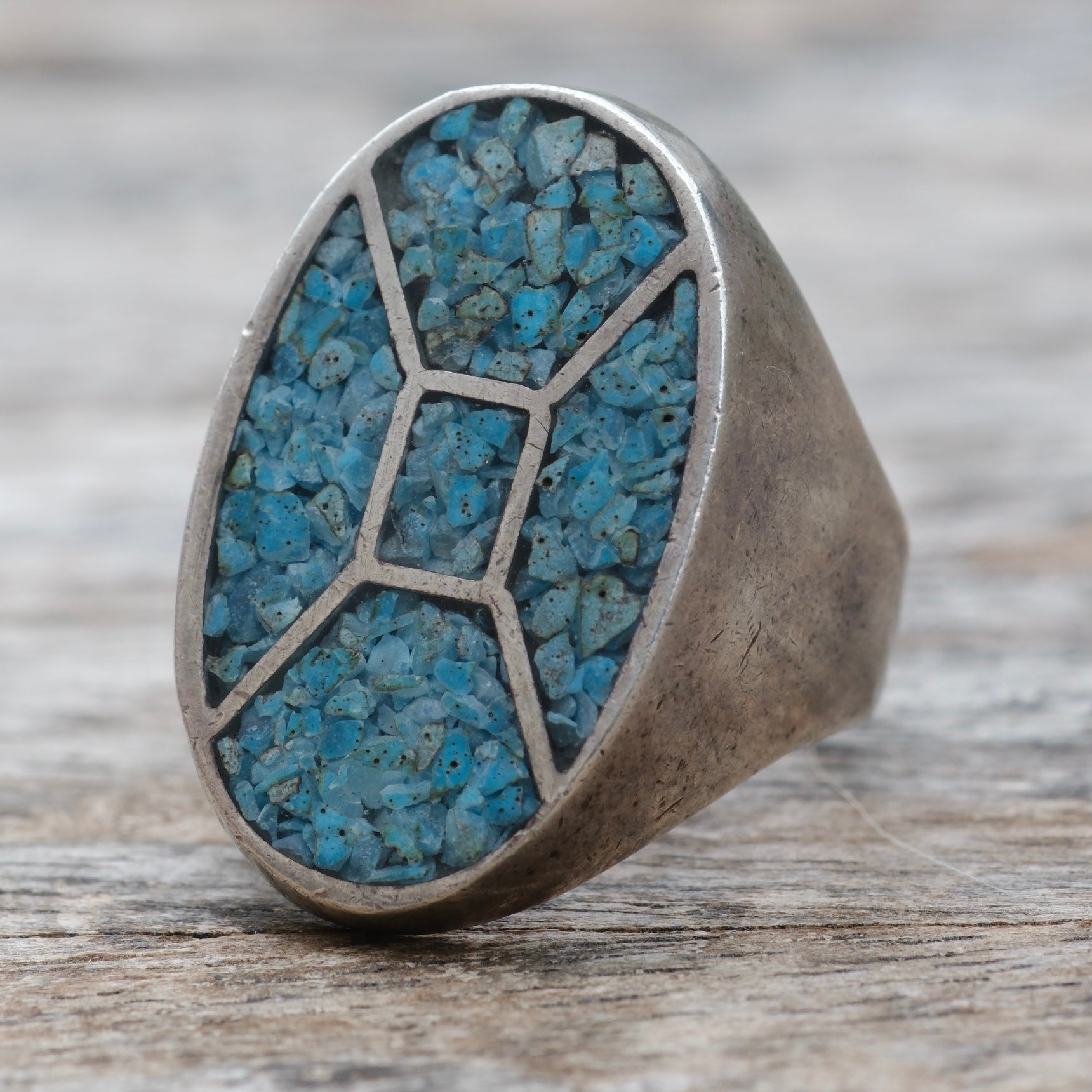 Vintage Sterling Crushed Turquoise Inlay Ring 8