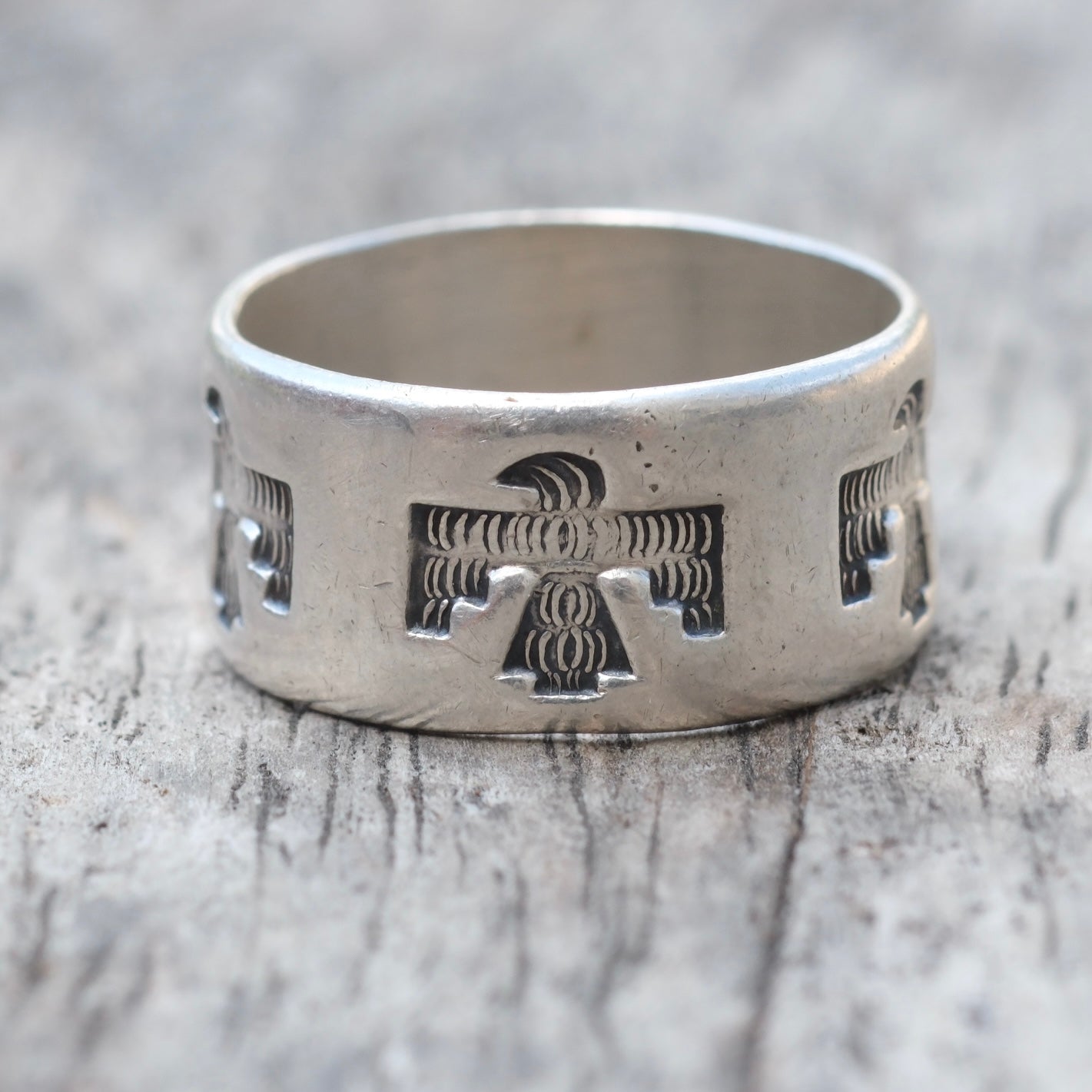 Vintage Sterling Thunderbird Band Ring 8.25