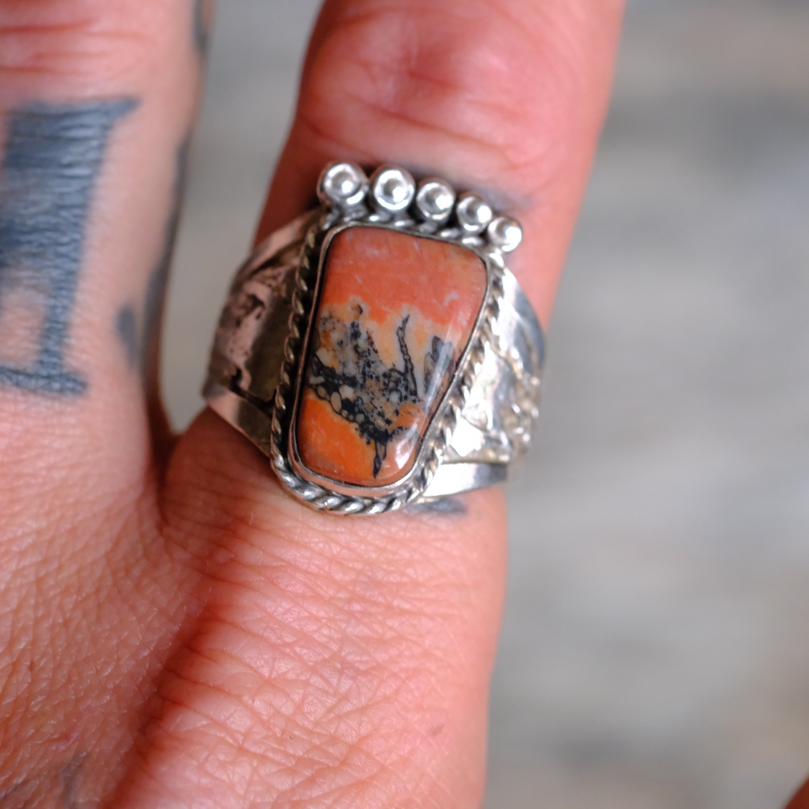 Vintage Sterling Petrified Wood Ring 10.25