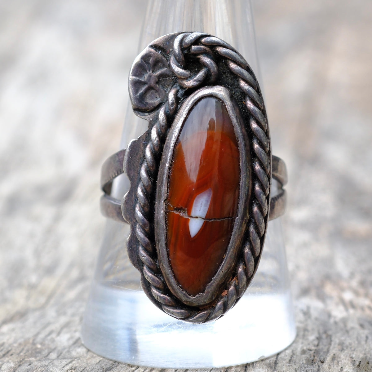 Vintage Sterling Read Jasper Ring 10.5