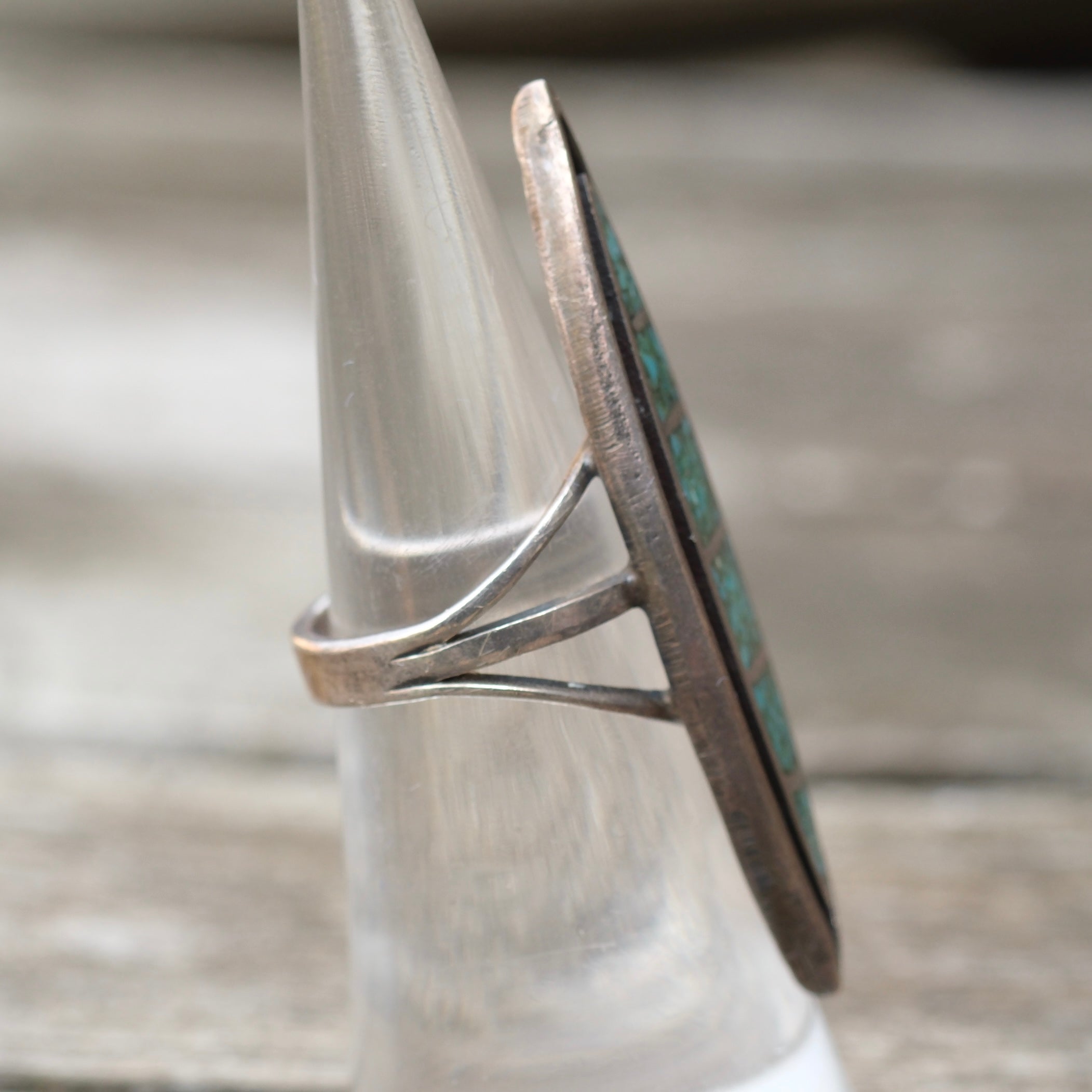 Vintage Sterling Turquoise Inlay Ring 5.25