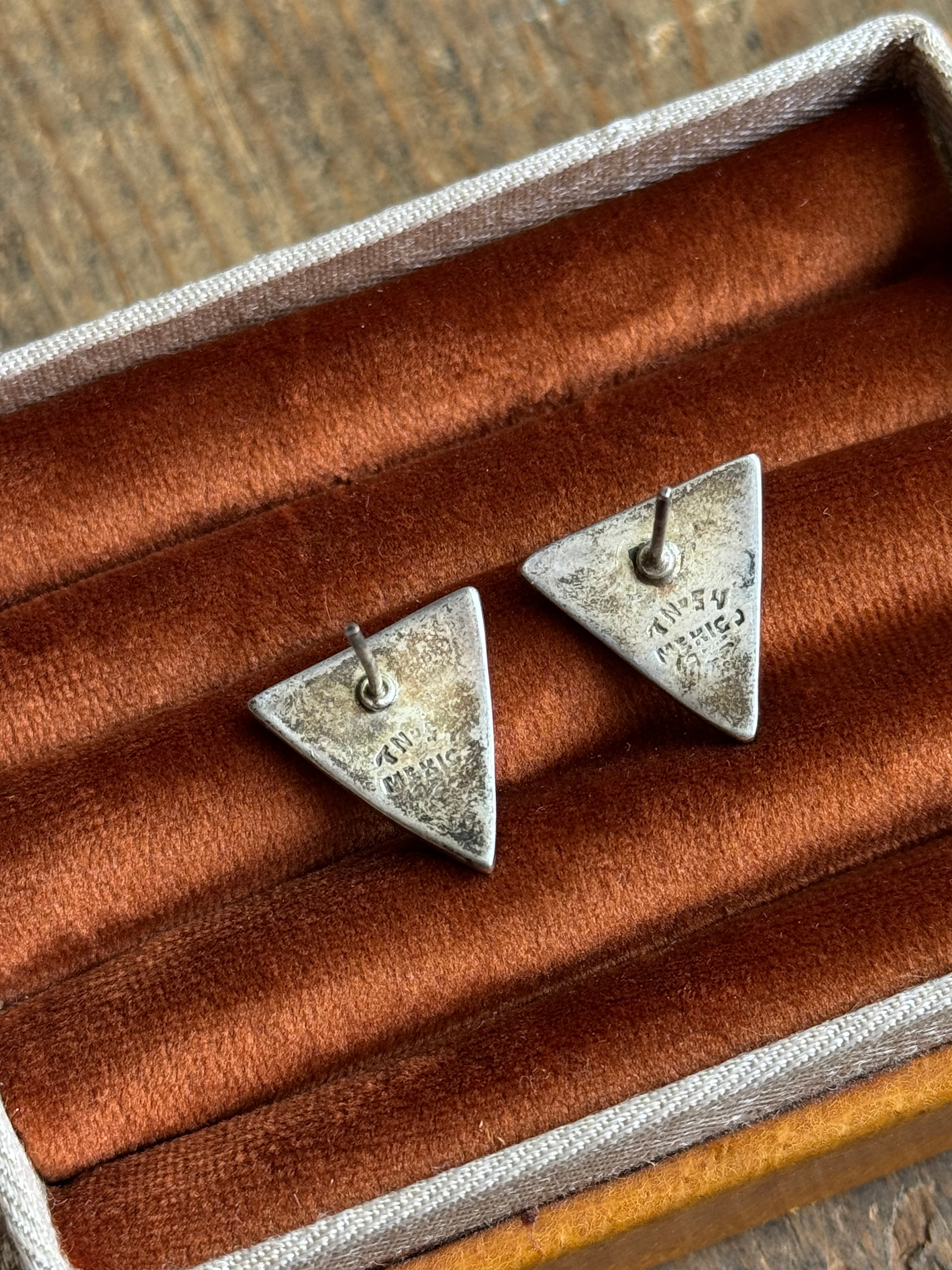 Vintage Sterling Silver Enamel Triangle Earrings