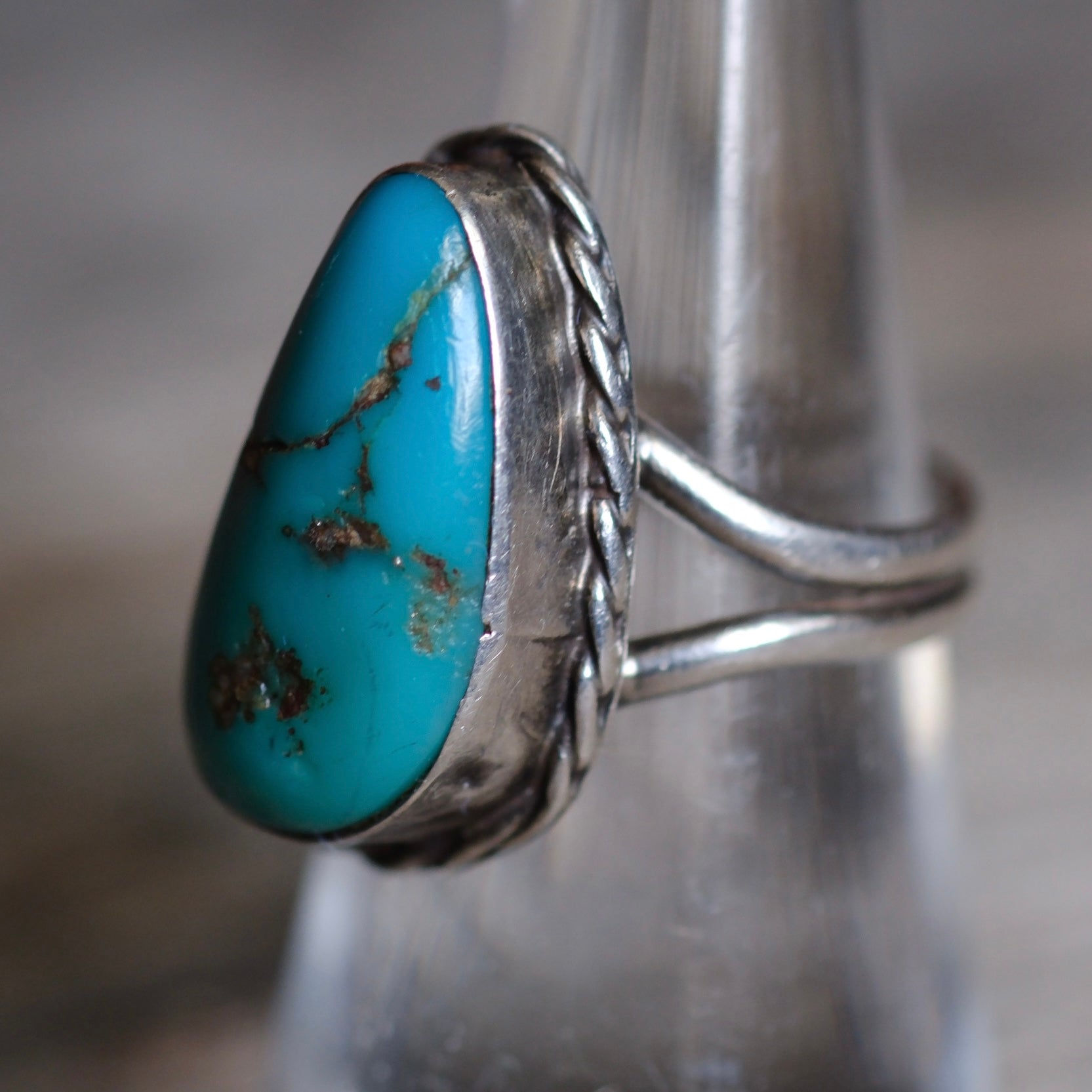 Vintage Sterling Turquoise Roper Ring 6.5